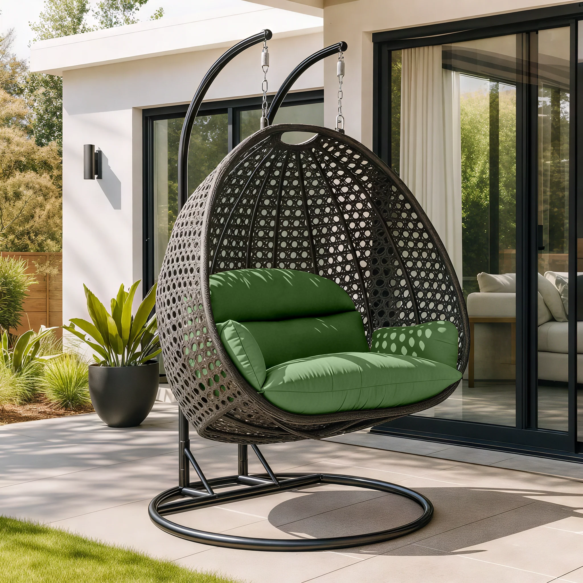 Charcoal Wicker Hanging 2 person Egg Swing Chair