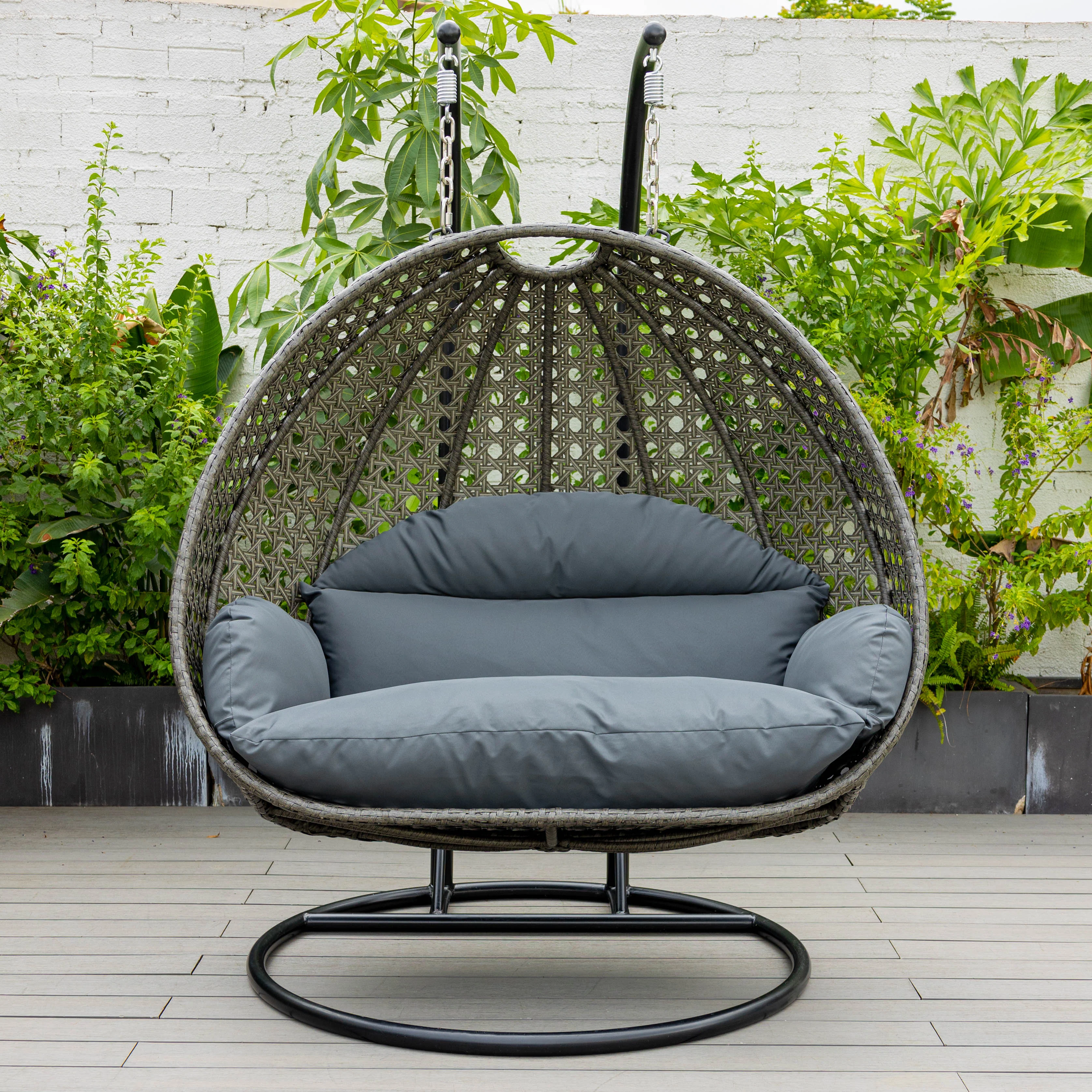 Charcoal Wicker Hanging 2 person Egg Swing Chair