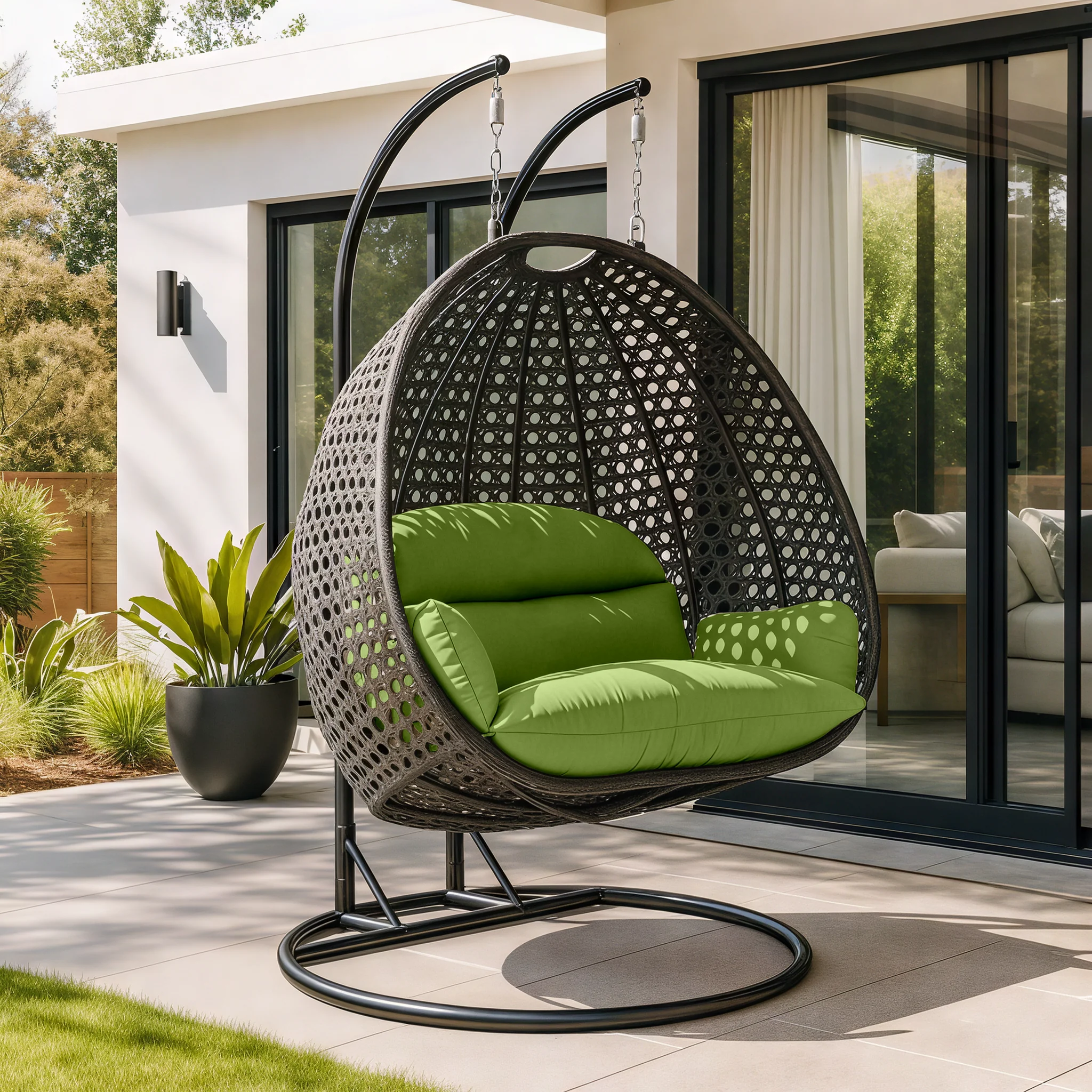 Charcoal Wicker Hanging 2 person Egg Swing Chair