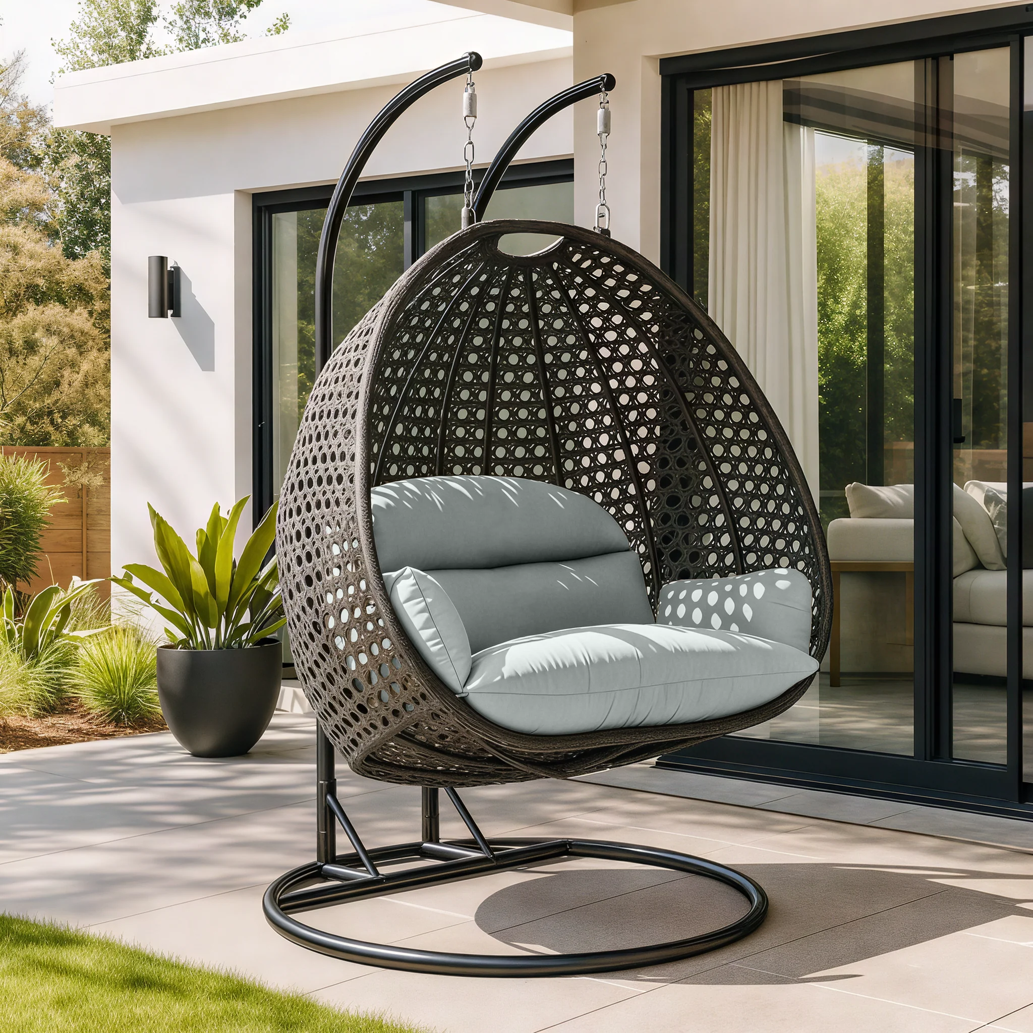 Charcoal Wicker Hanging 2 person Egg Swing Chair