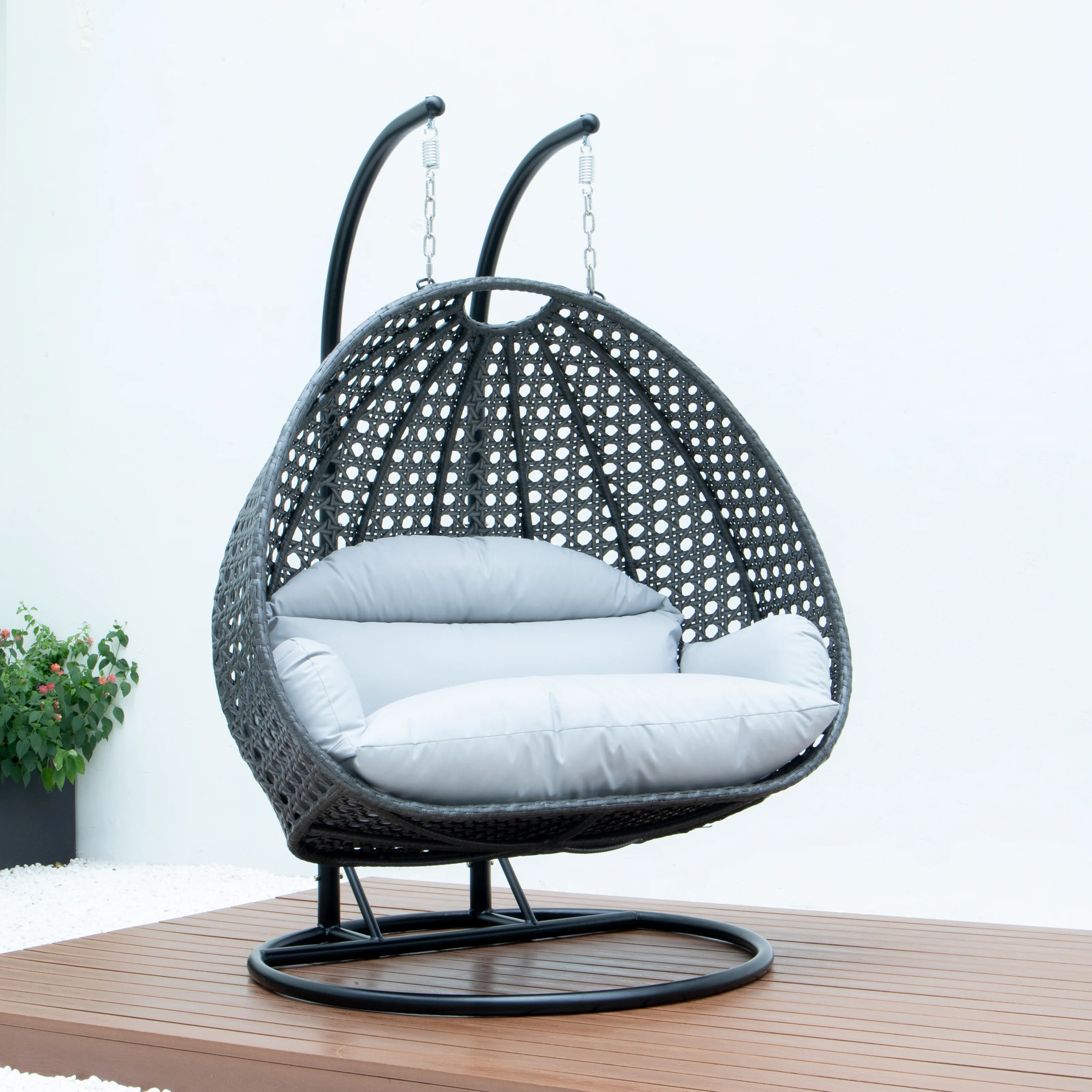 Charcoal Wicker Hanging 2 person Egg Swing Chair