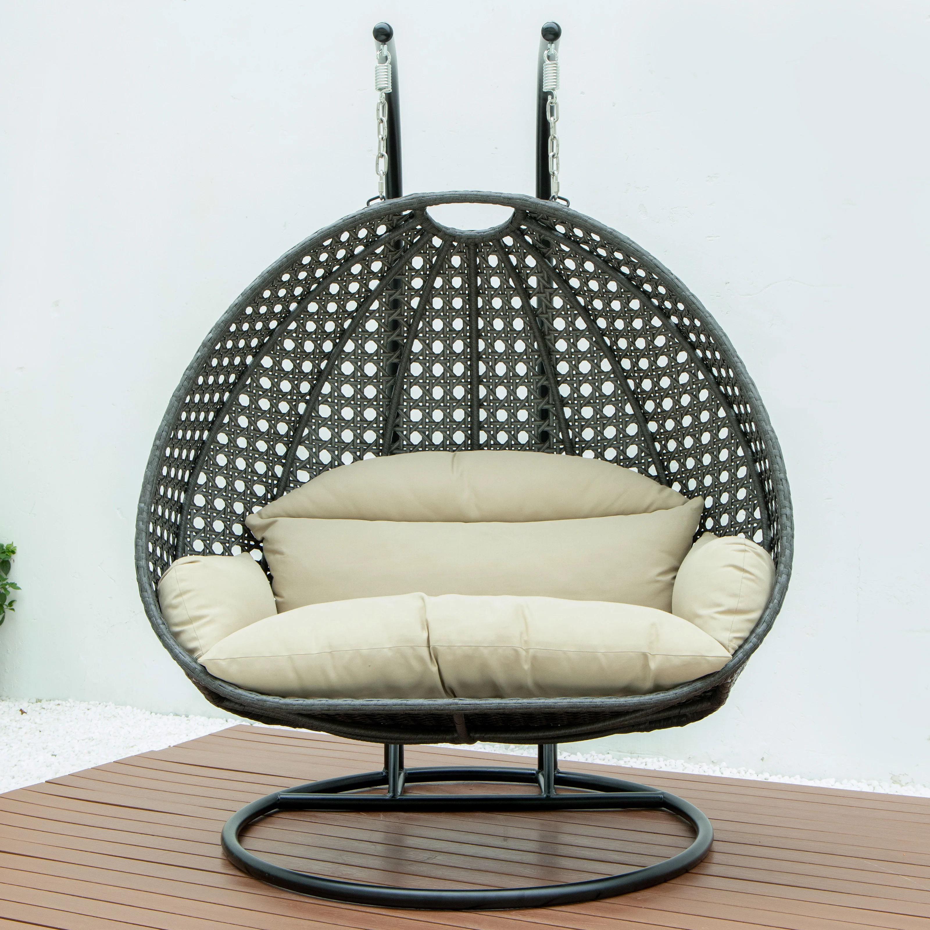 Charcoal Wicker Hanging 2 person Egg Swing Chair