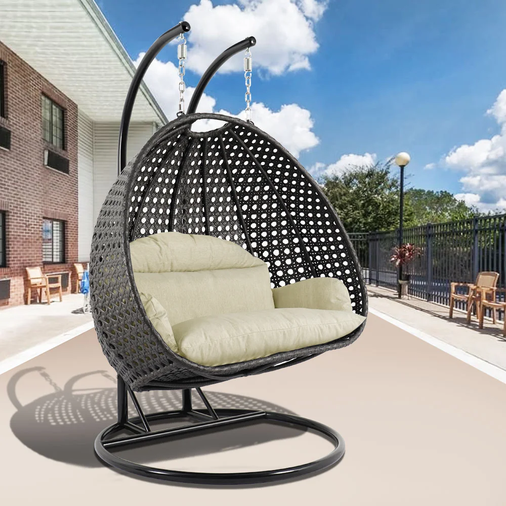 Charcoal Wicker Hanging 2 person Egg Swing Chair