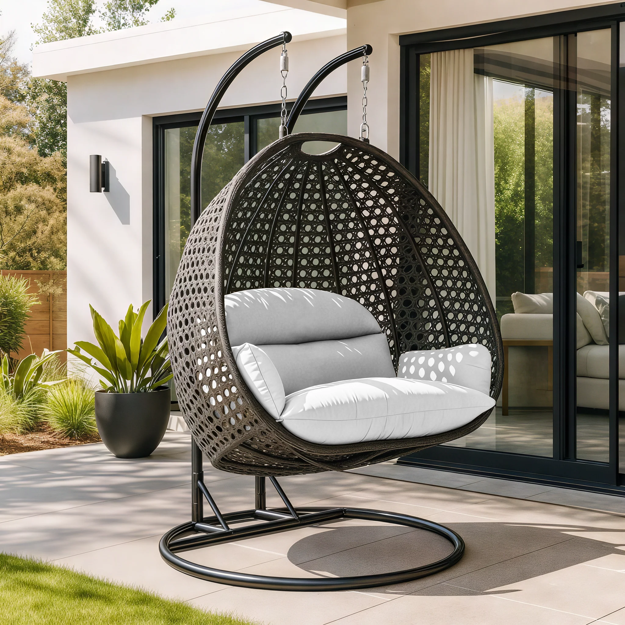 Charcoal Wicker Hanging 2 person Egg Swing Chair
