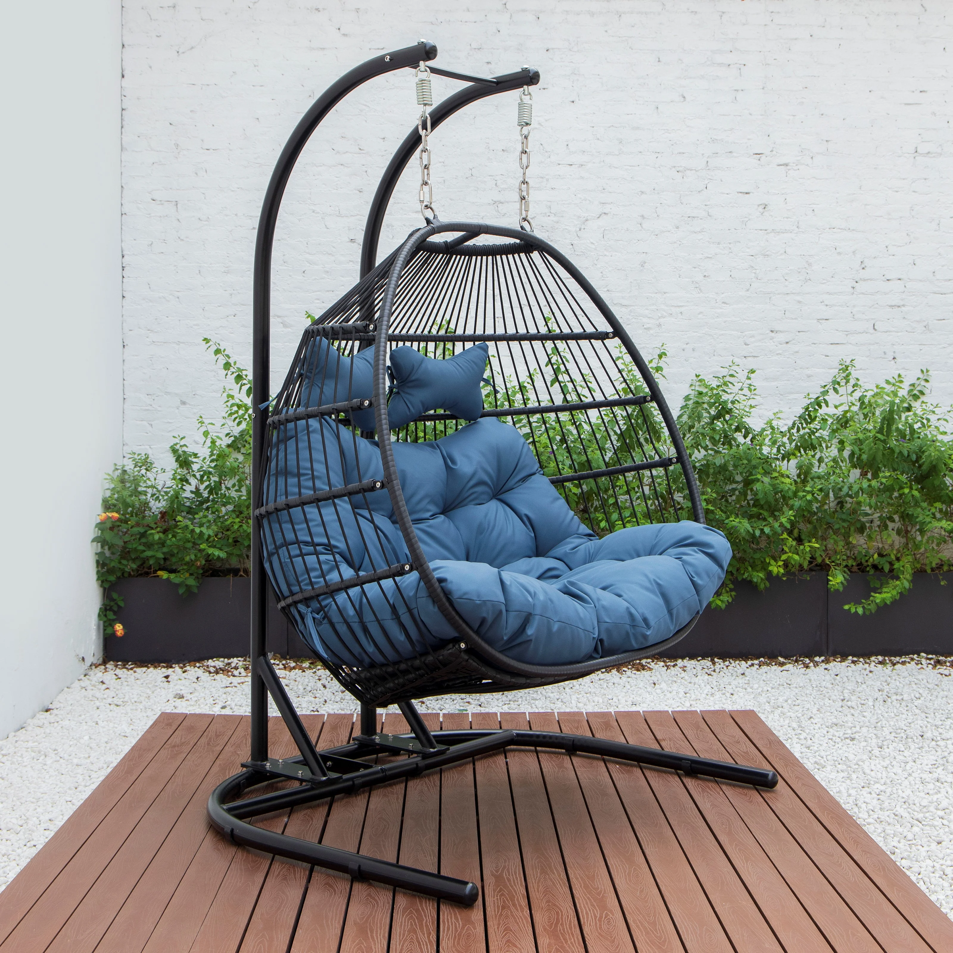 Wicker 2 Person Double Folding Hanging Egg Swing Chair