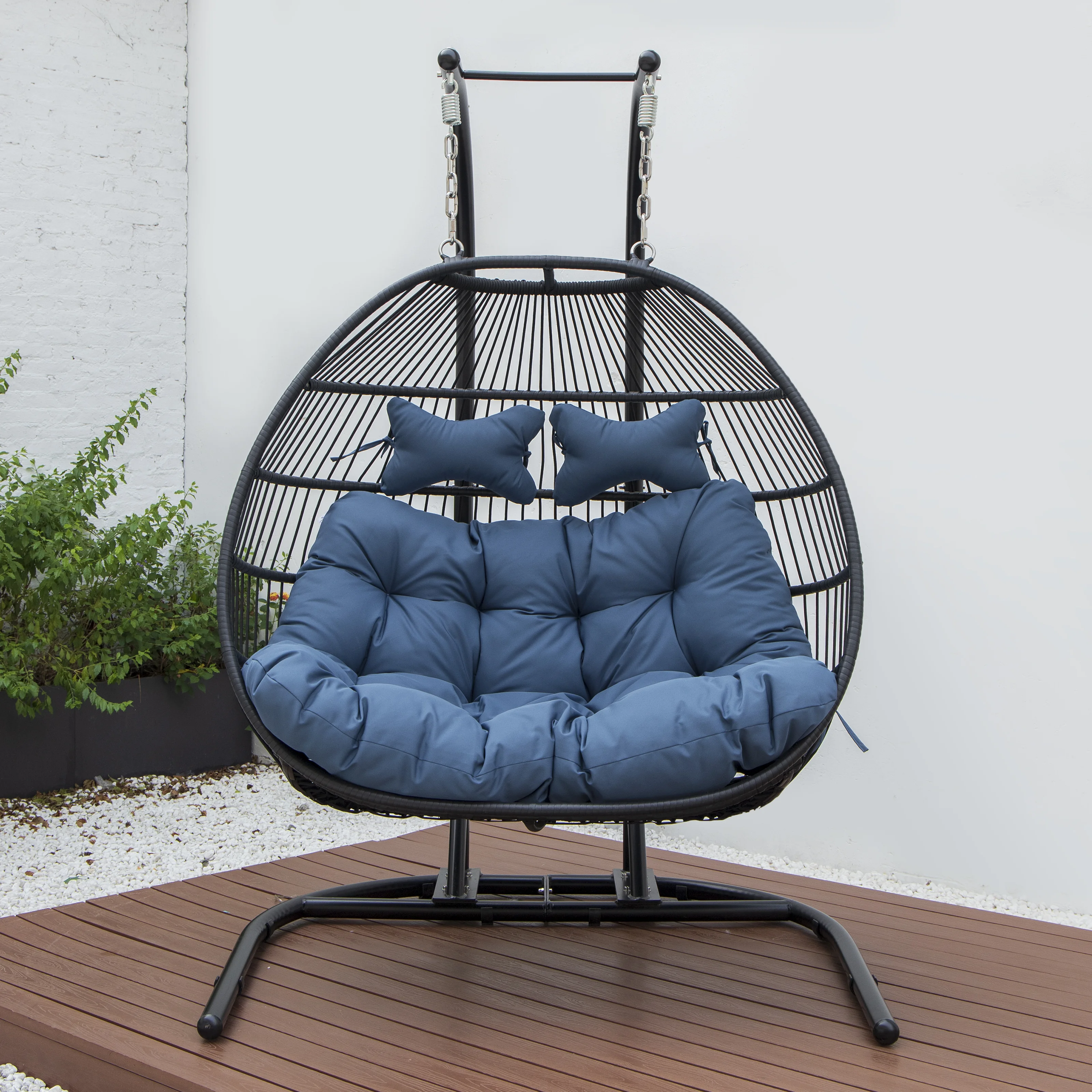 Wicker 2 Person Double Folding Hanging Egg Swing Chair