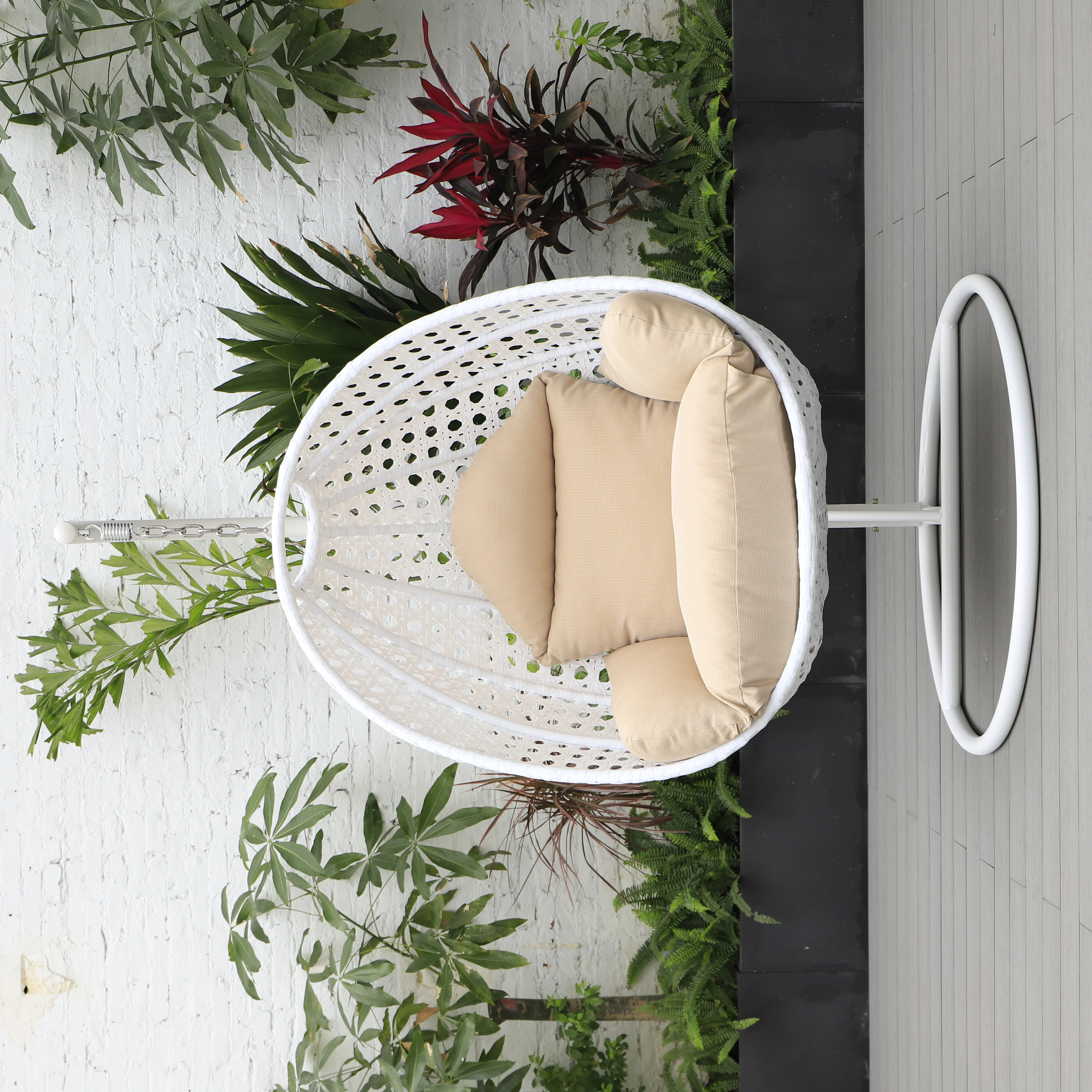White Wicker Hanging Egg Swing Chair