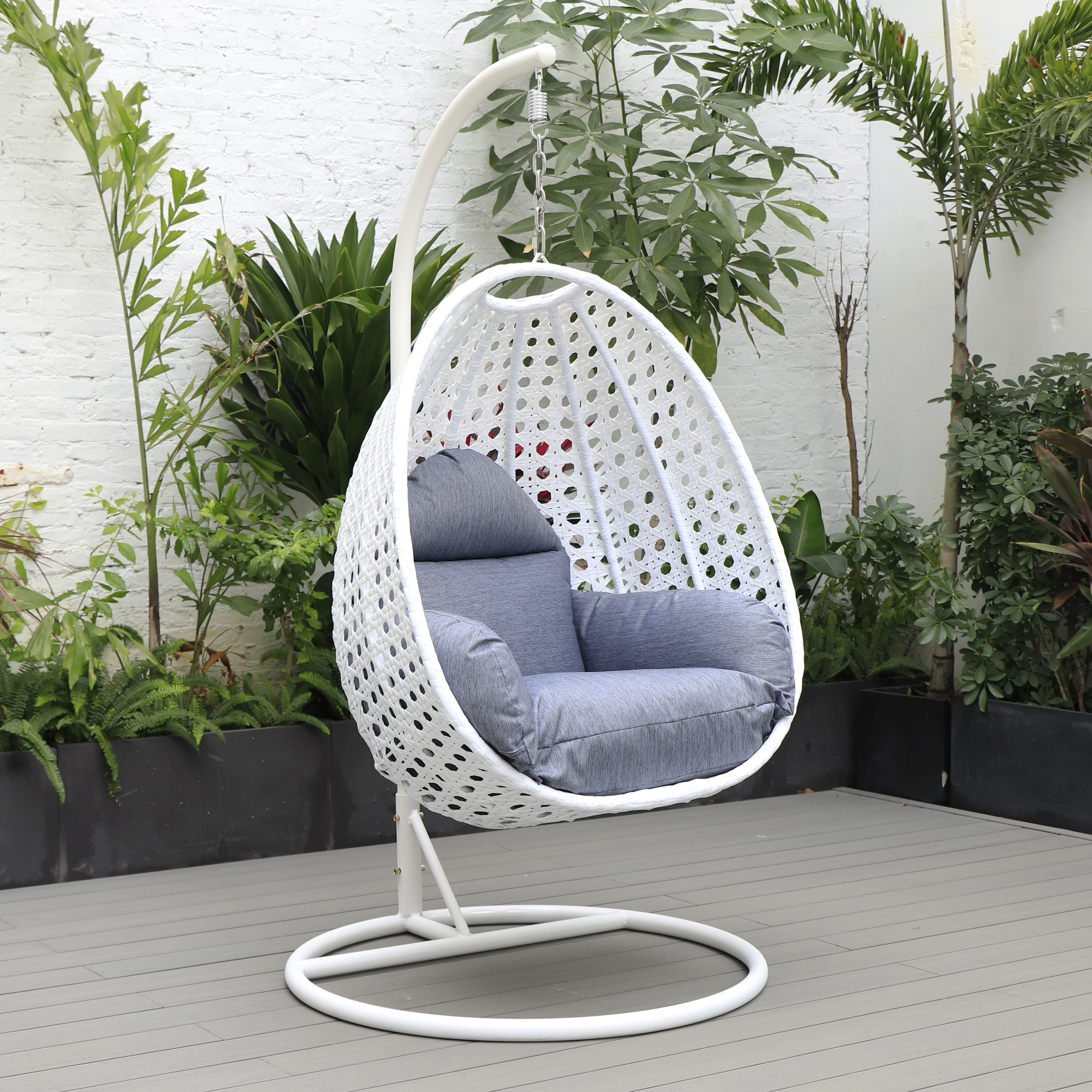 White Wicker Hanging Egg Swing Chair