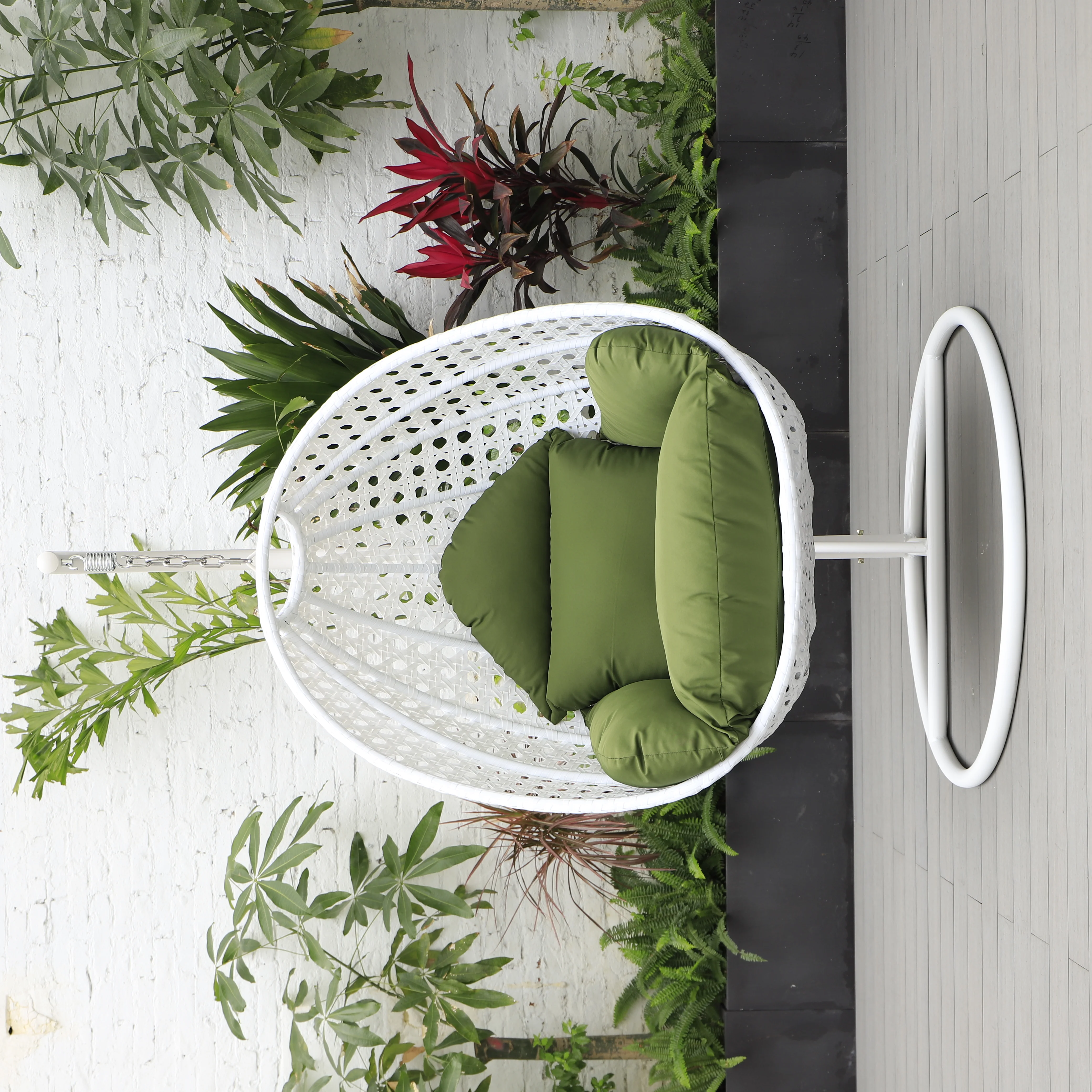 White Wicker Hanging Egg Swing Chair
