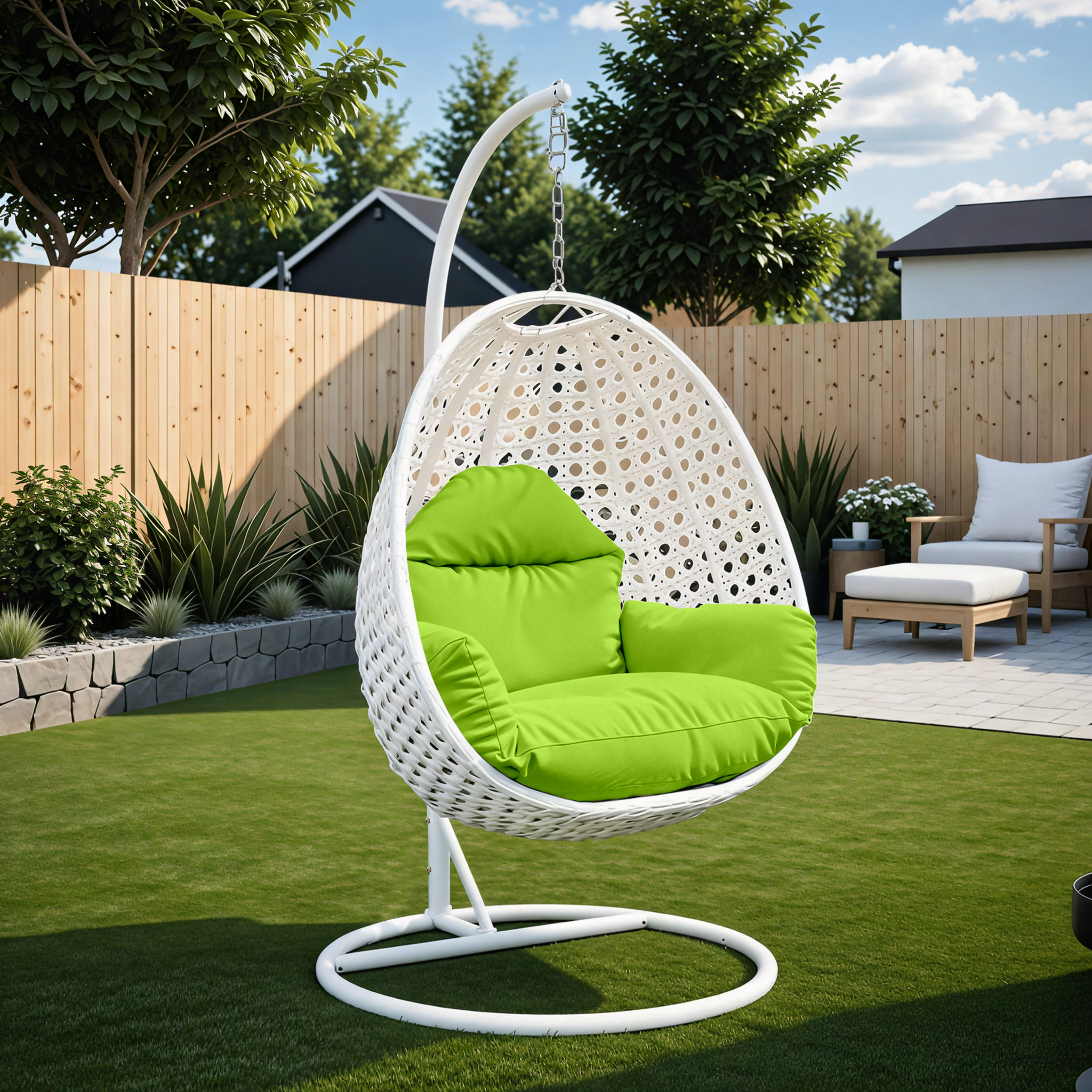 White Wicker Hanging Egg Swing Chair