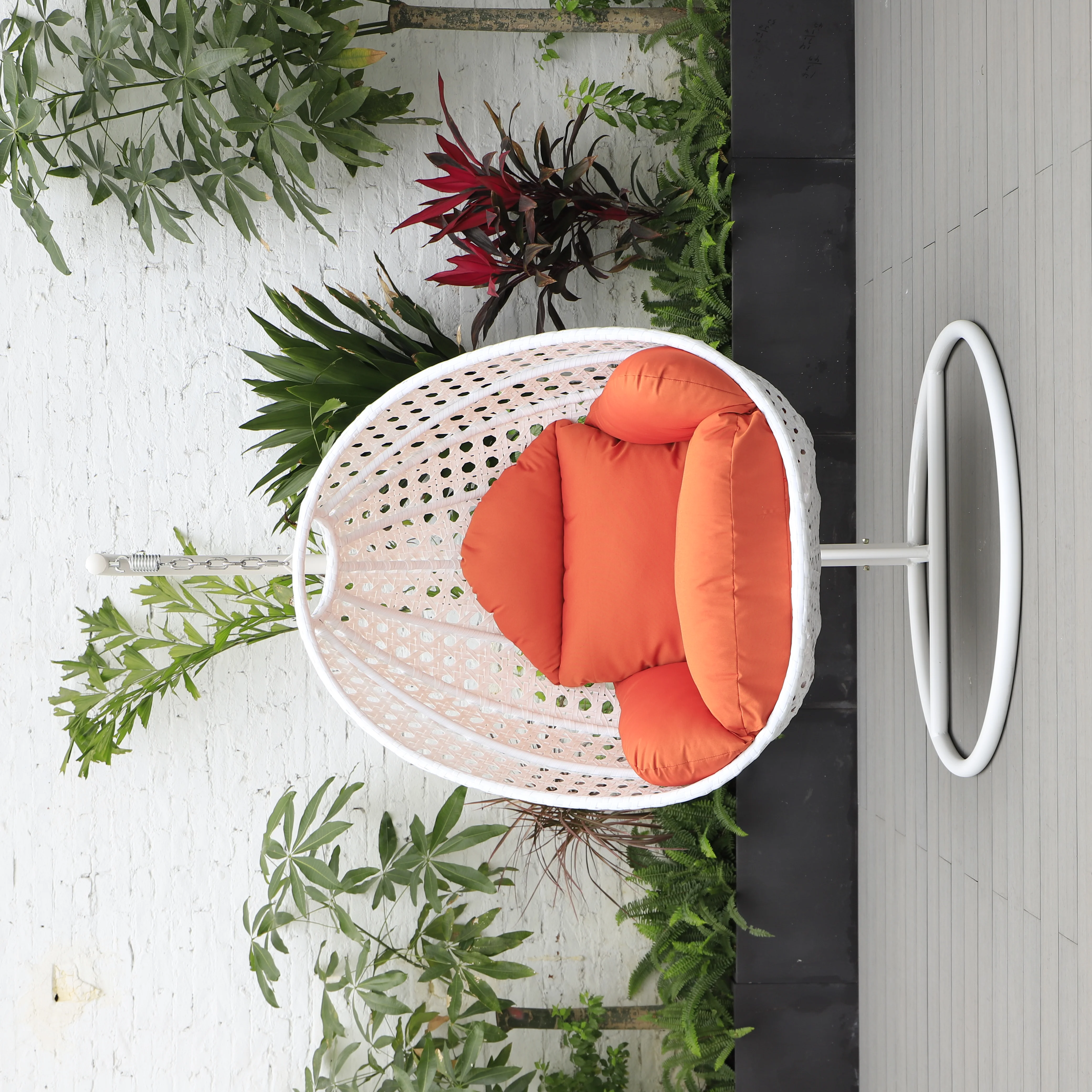 White Wicker Hanging Egg Swing Chair