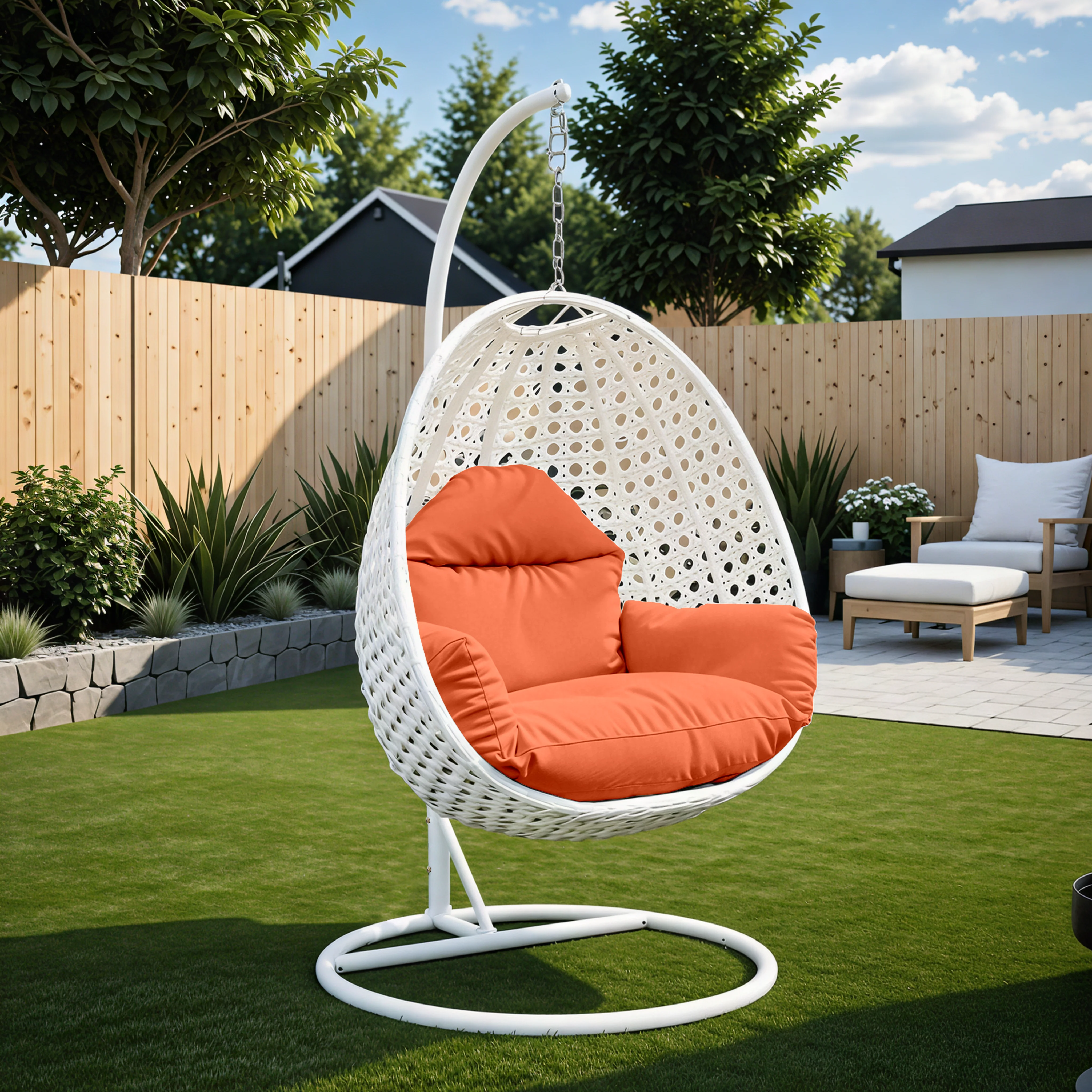 White Wicker Hanging Egg Swing Chair