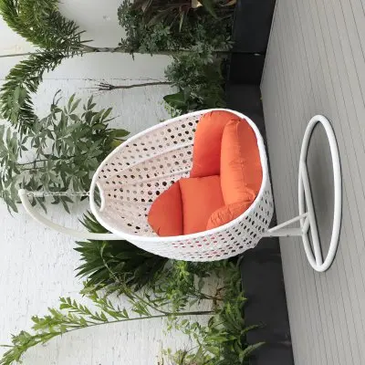 White Wicker Hanging Egg Swing Chair