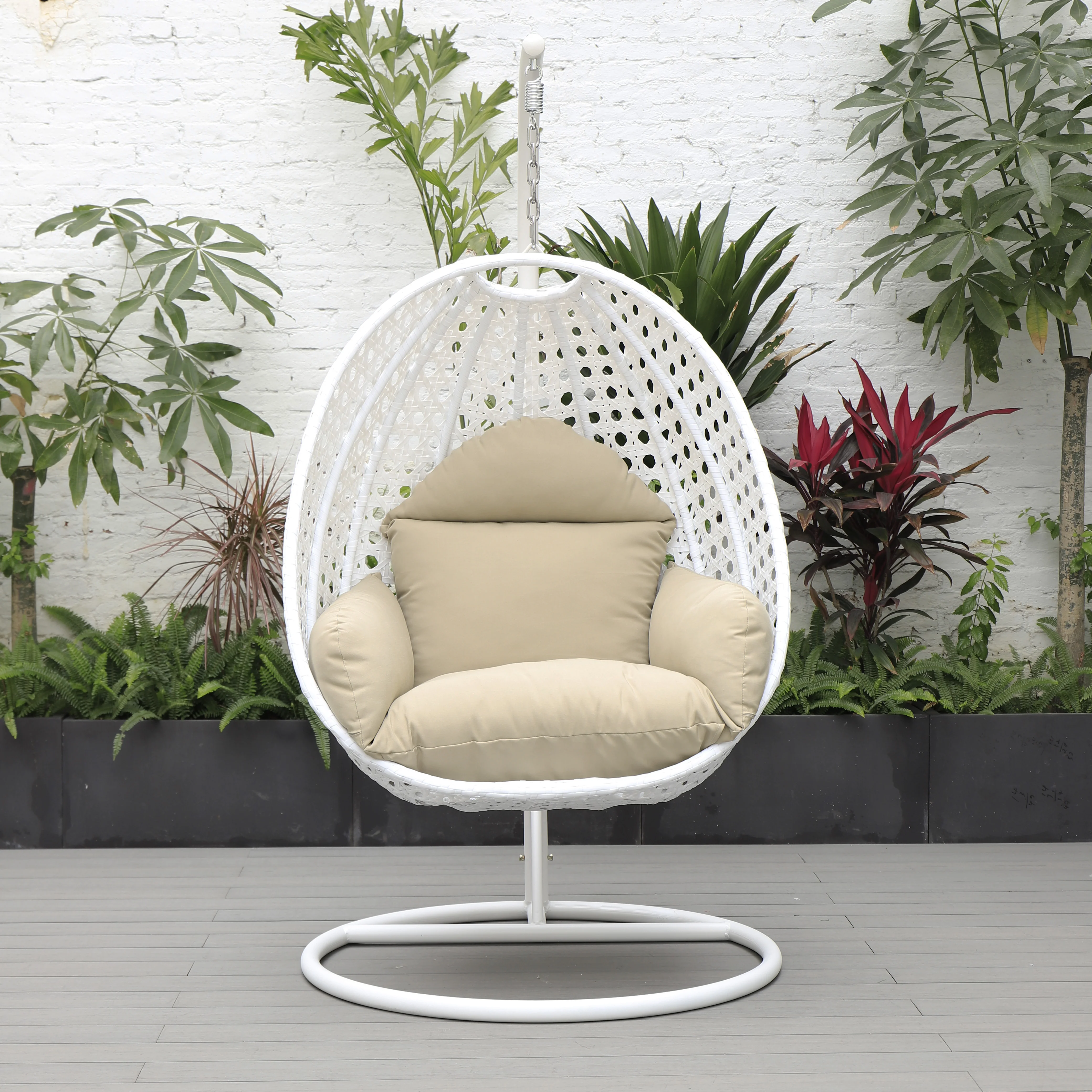 White Wicker Hanging Egg Swing Chair