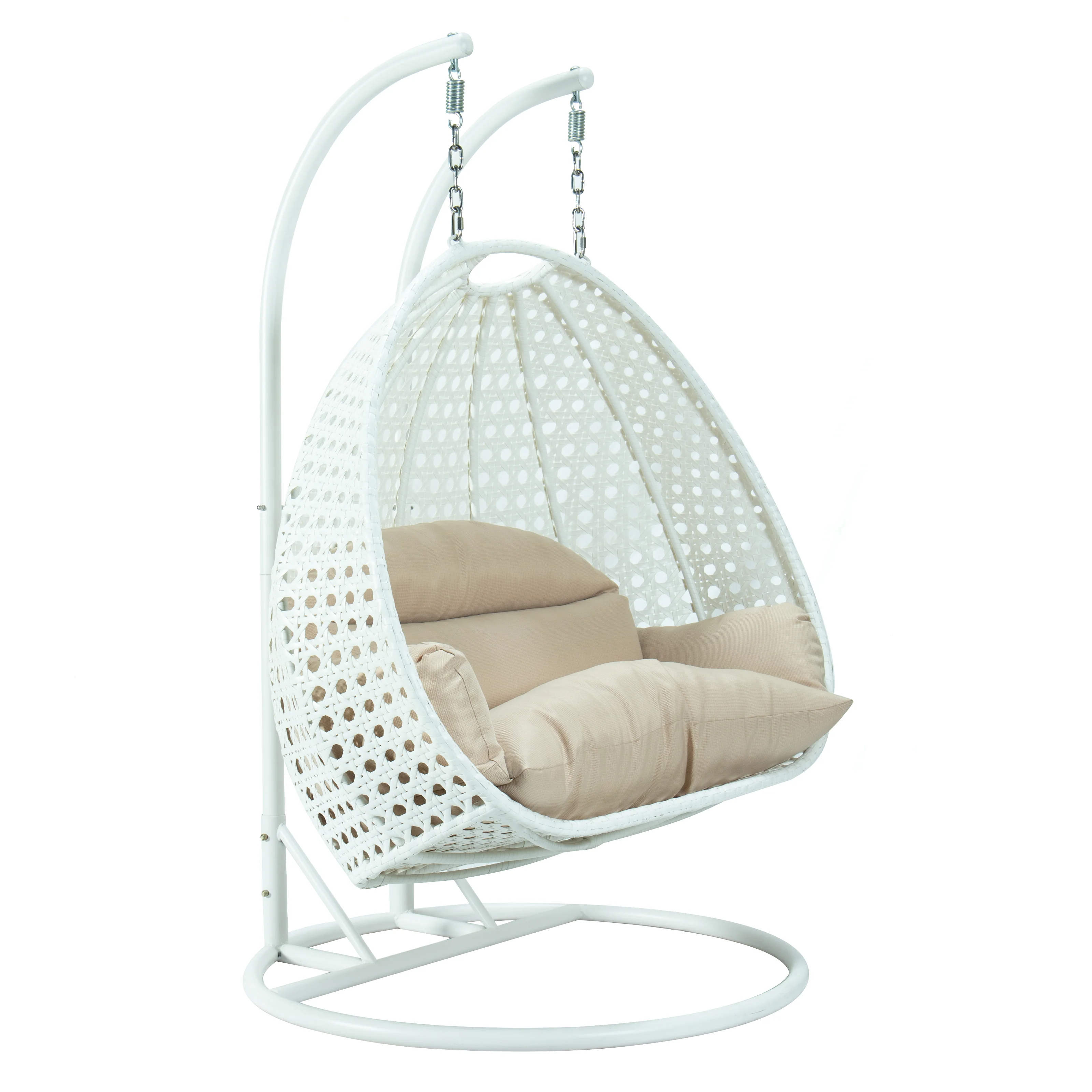 White Wicker Hanging 2 person Egg Swing Chair