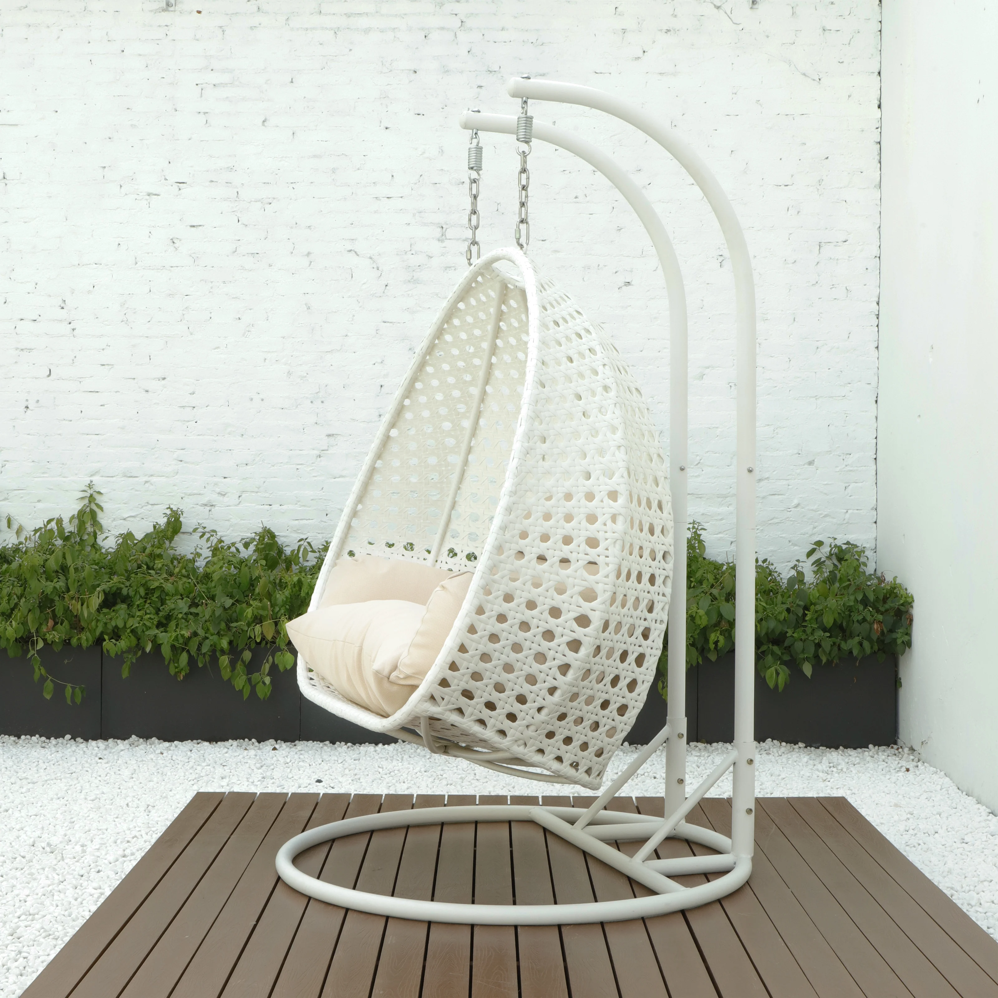 White Wicker Hanging 2 person Egg Swing Chair