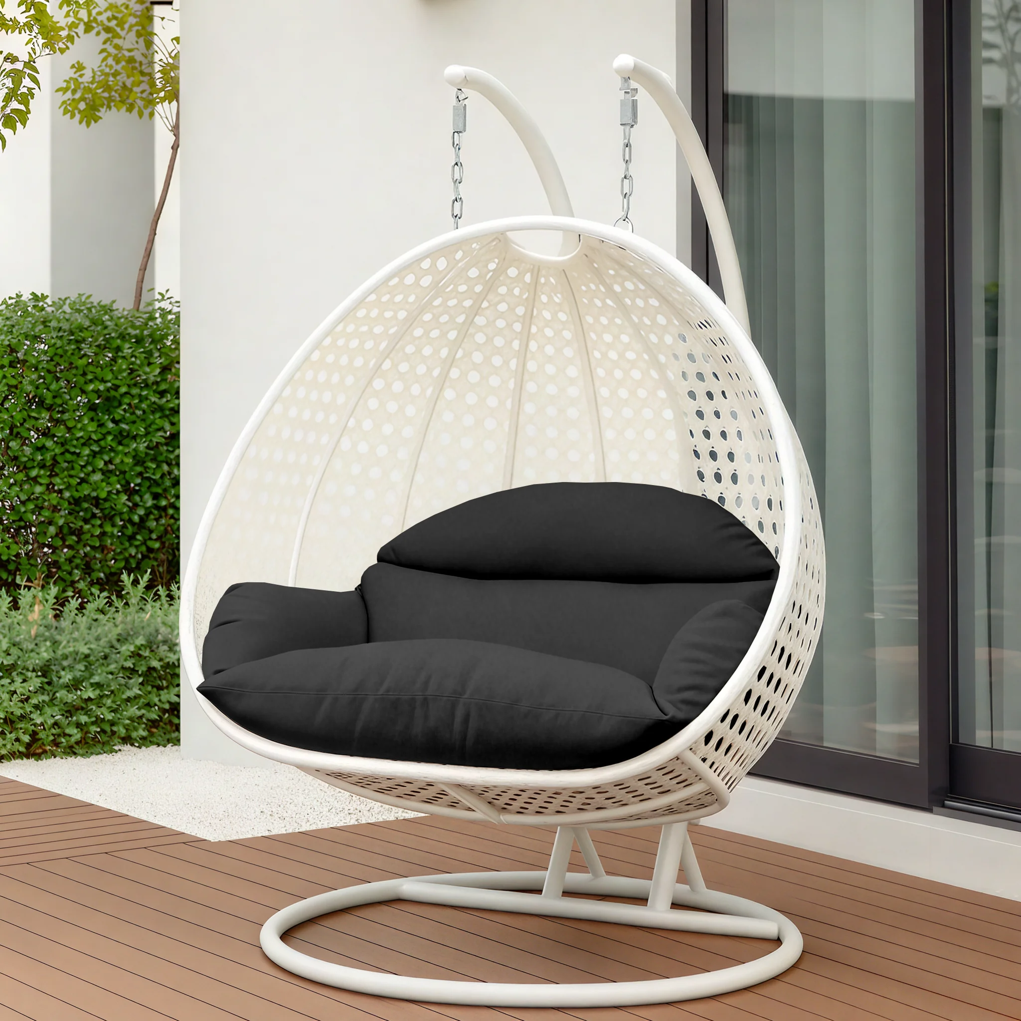 White Wicker Hanging 2 person Egg Swing Chair