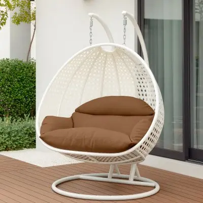 White Wicker Hanging 2 person Egg Swing Chair