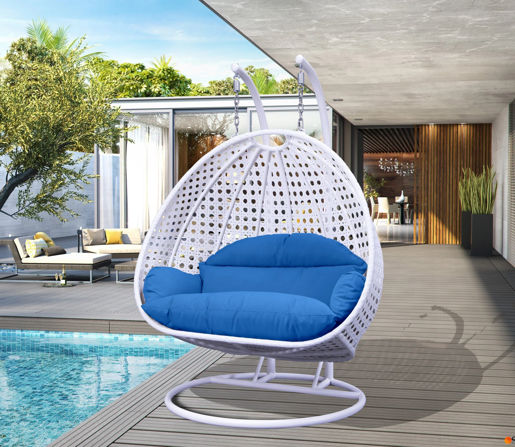 White Wicker Hanging 2 person Egg Swing Chair