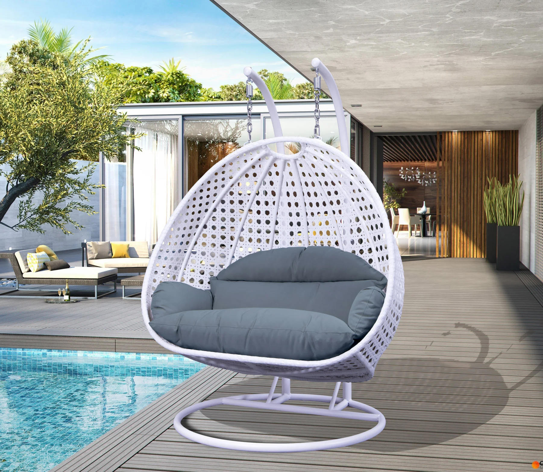 White Wicker Hanging 2 person Egg Swing Chair