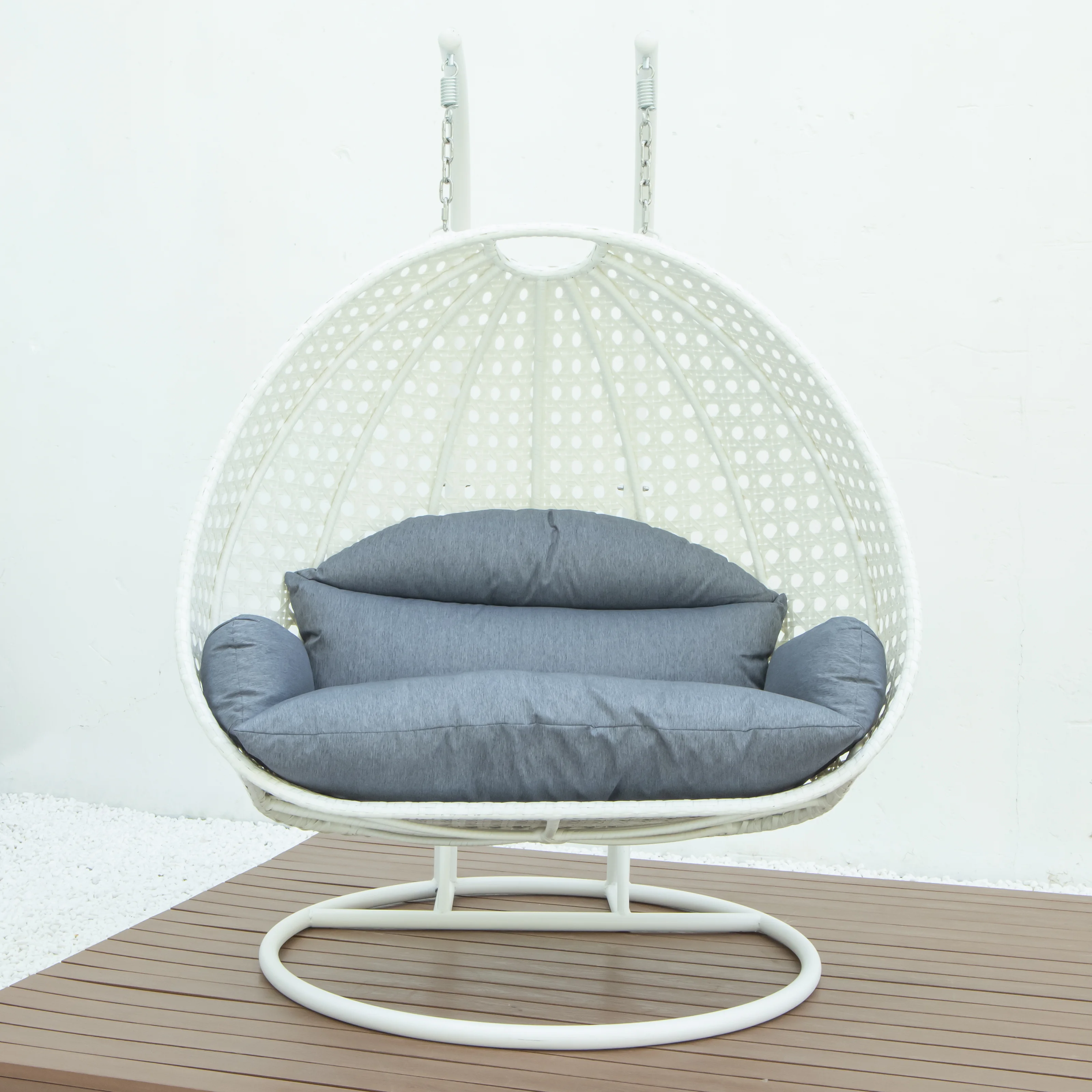 White Wicker Hanging 2 person Egg Swing Chair