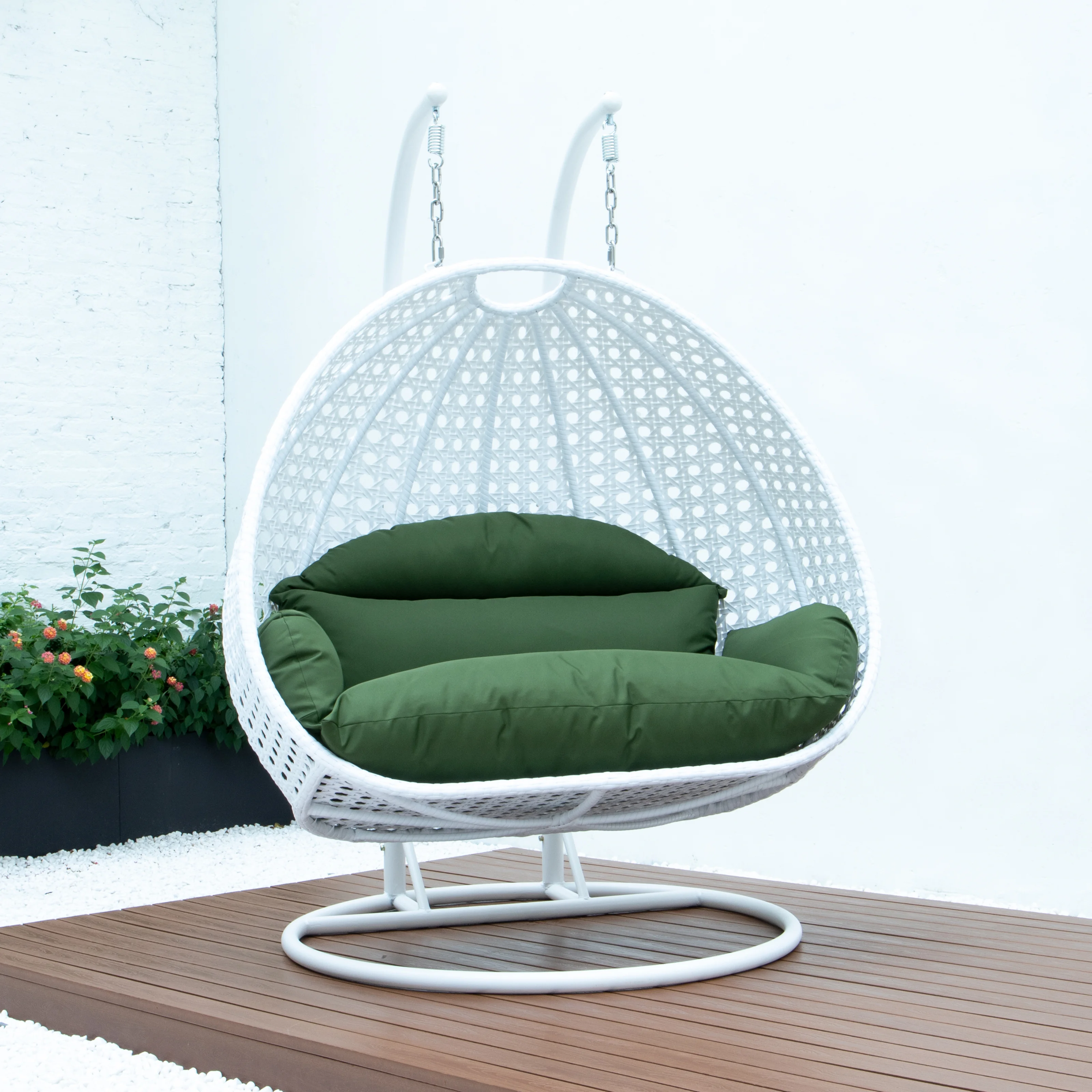 White Wicker Hanging 2 person Egg Swing Chair