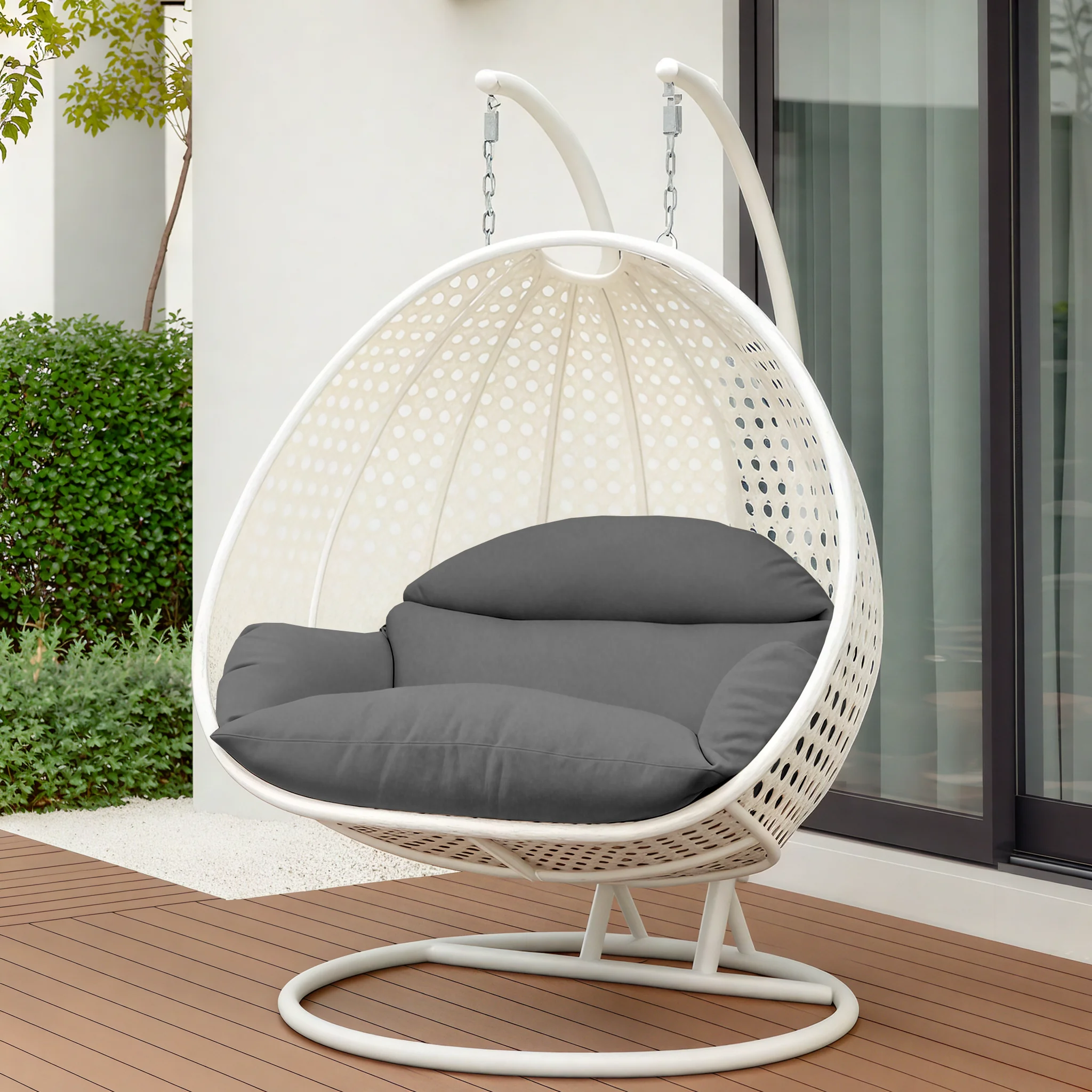 White Wicker Hanging 2 person Egg Swing Chair