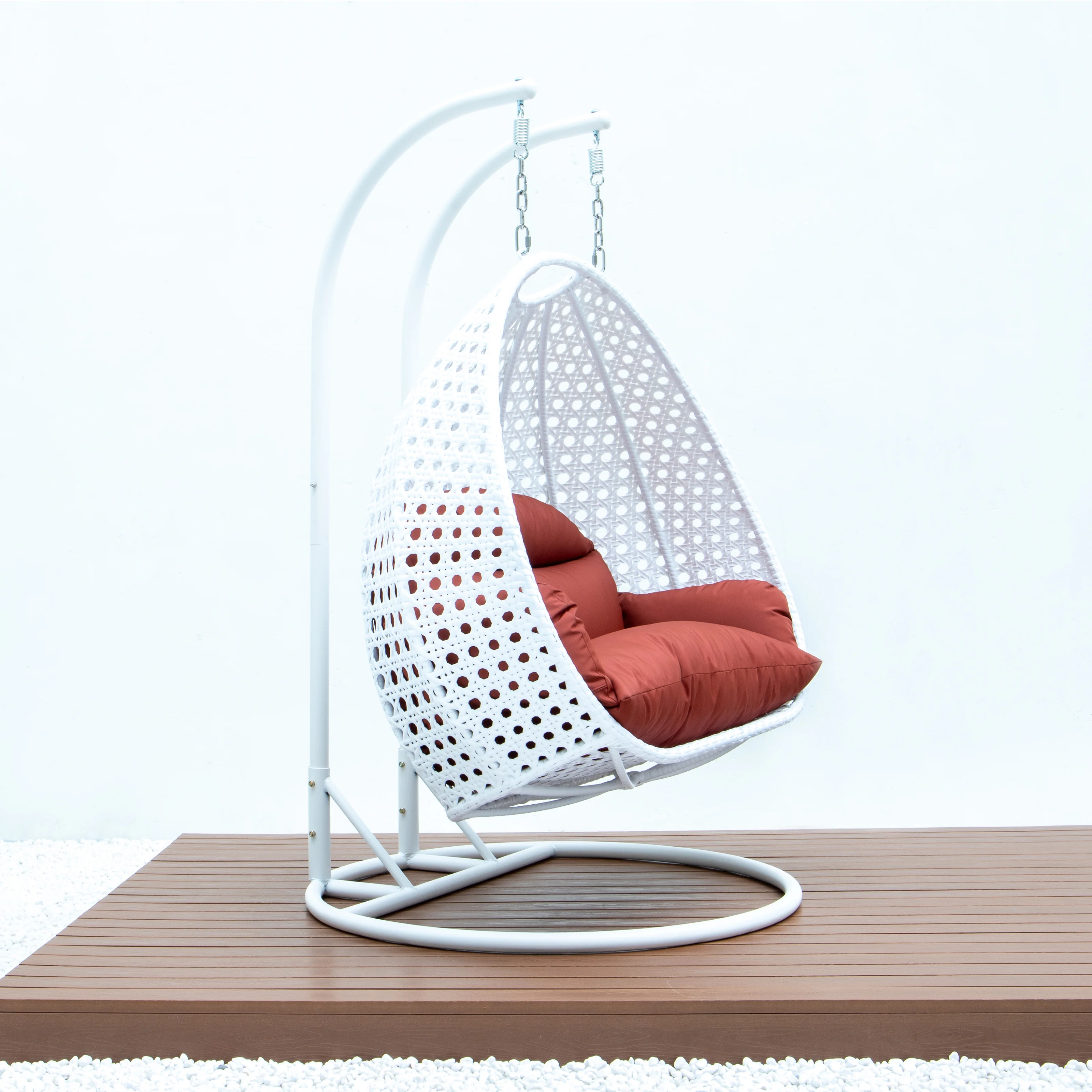 White Wicker Hanging 2 person Egg Swing Chair