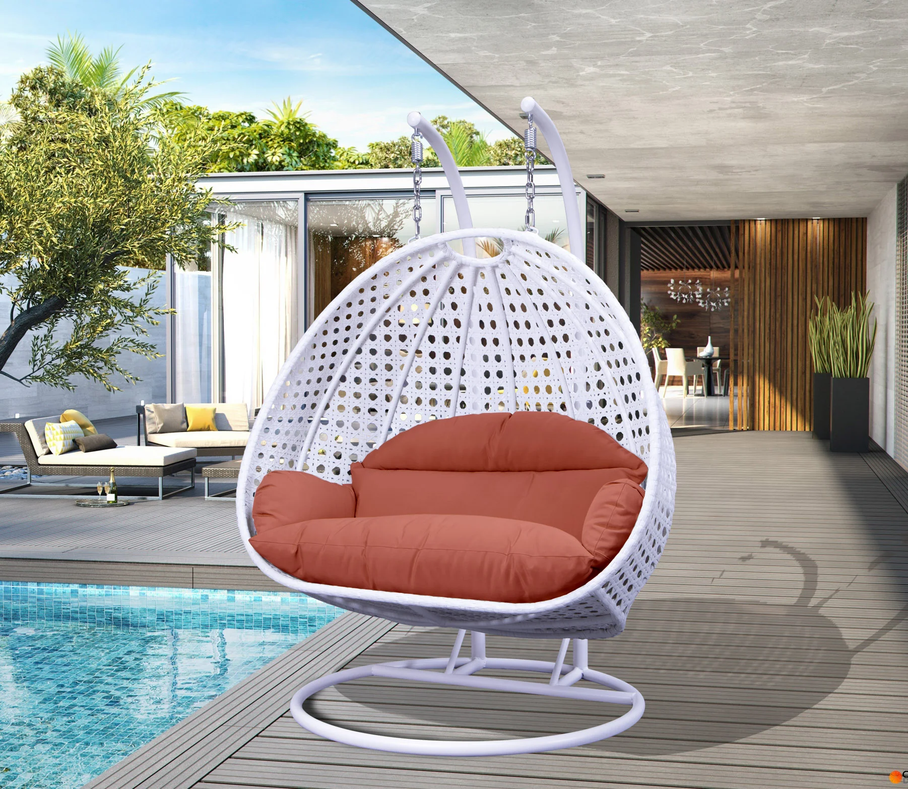 White Wicker Hanging 2 person Egg Swing Chair