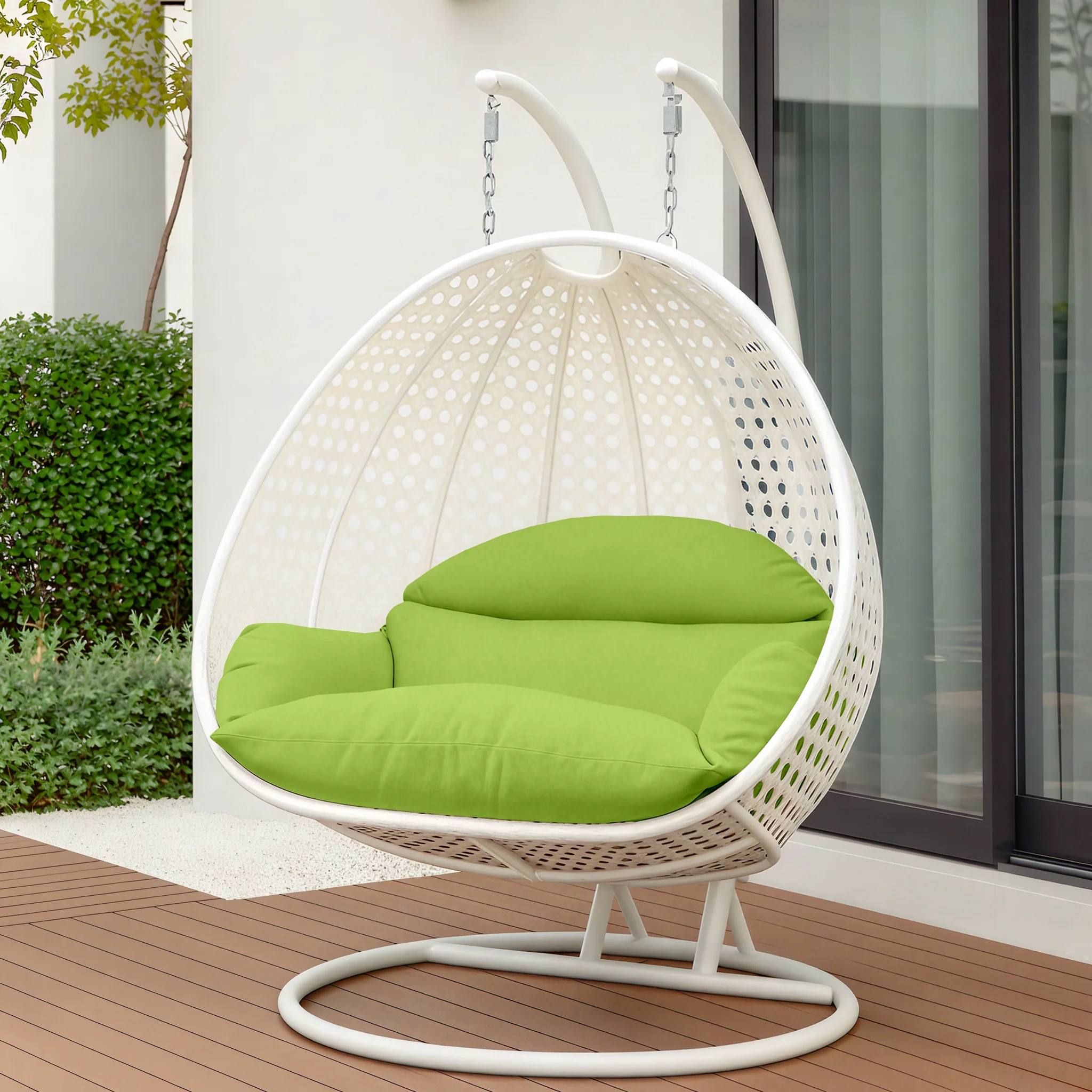White Wicker Hanging 2 person Egg Swing Chair