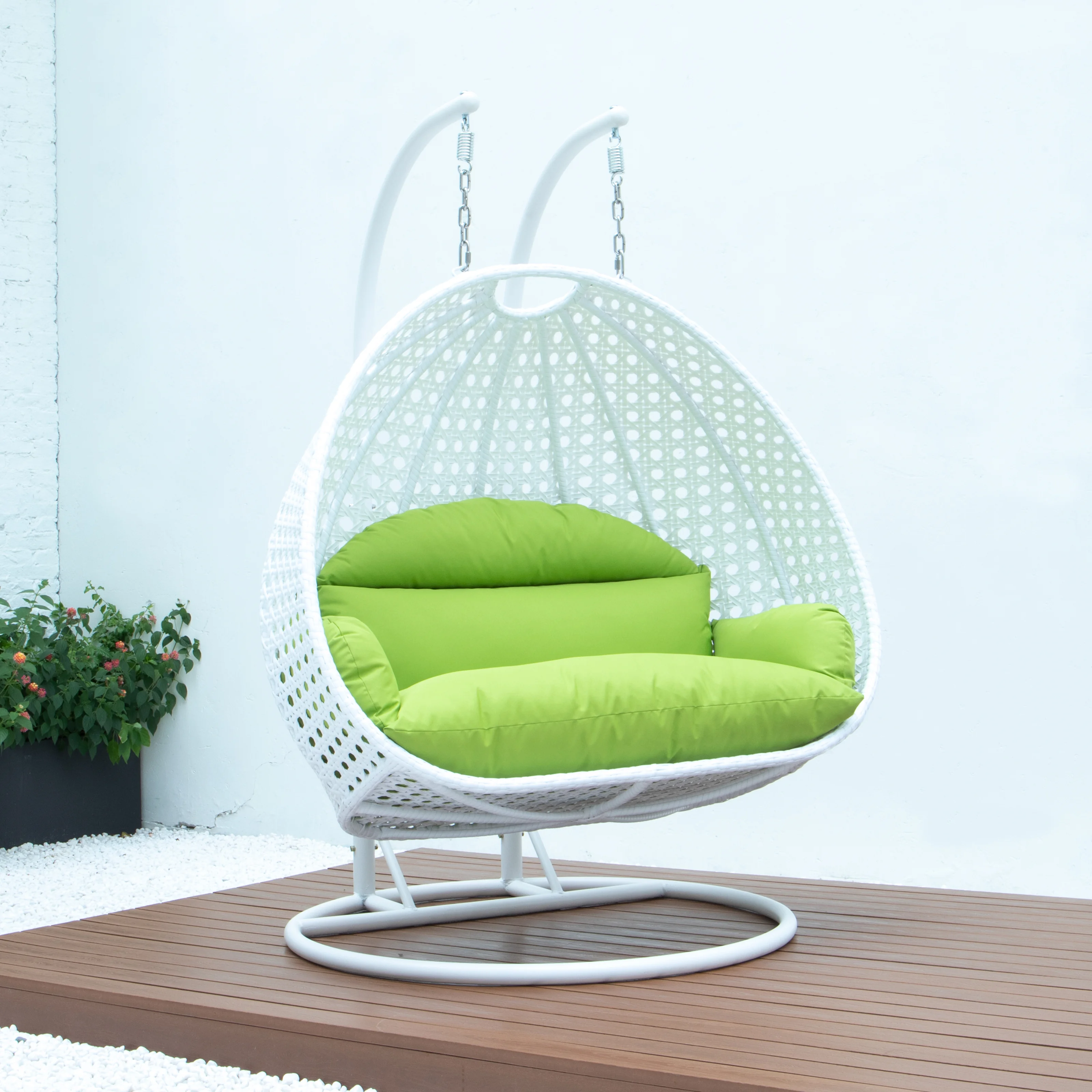 White Wicker Hanging 2 person Egg Swing Chair