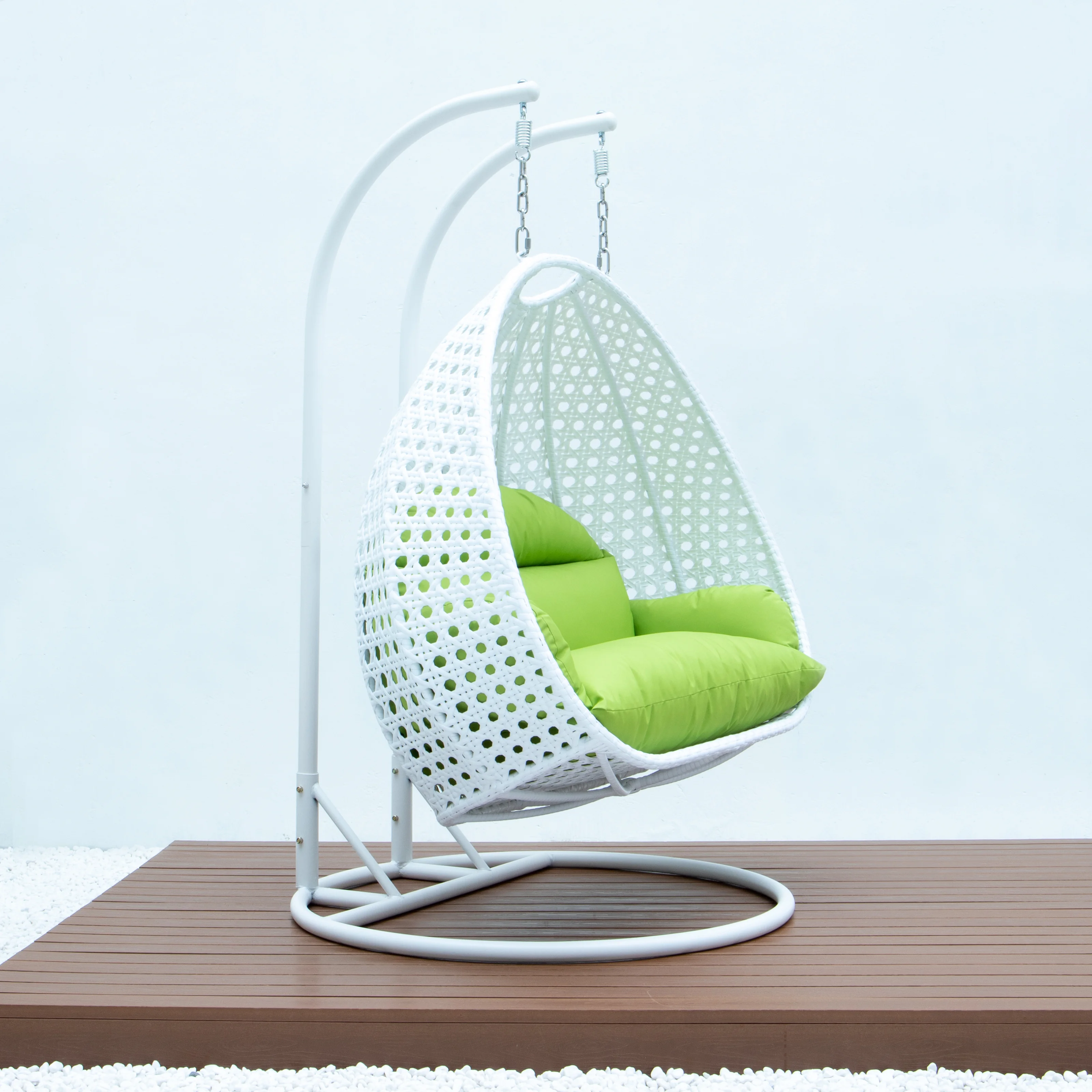 White Wicker Hanging 2 person Egg Swing Chair