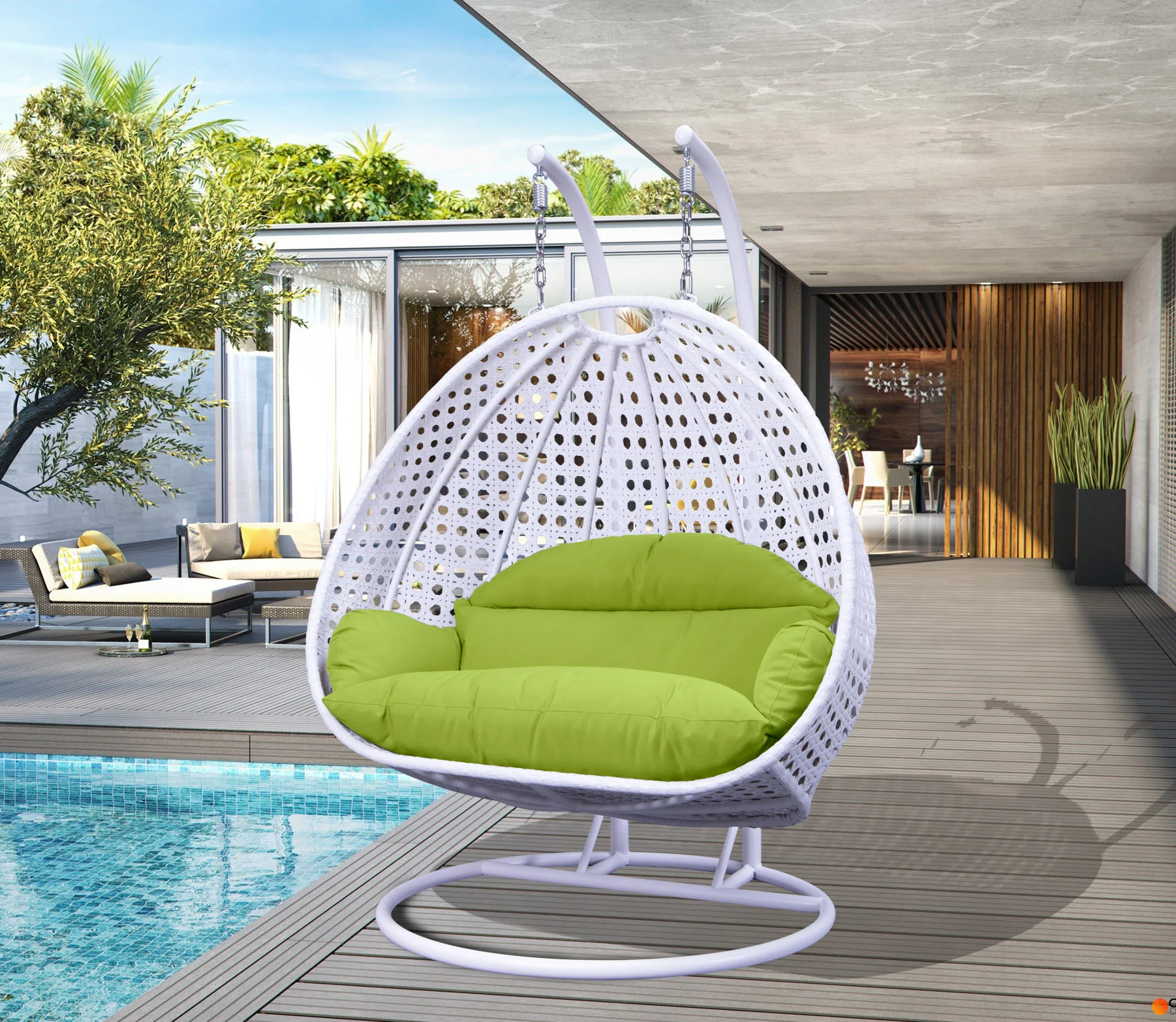 White Wicker Hanging 2 person Egg Swing Chair