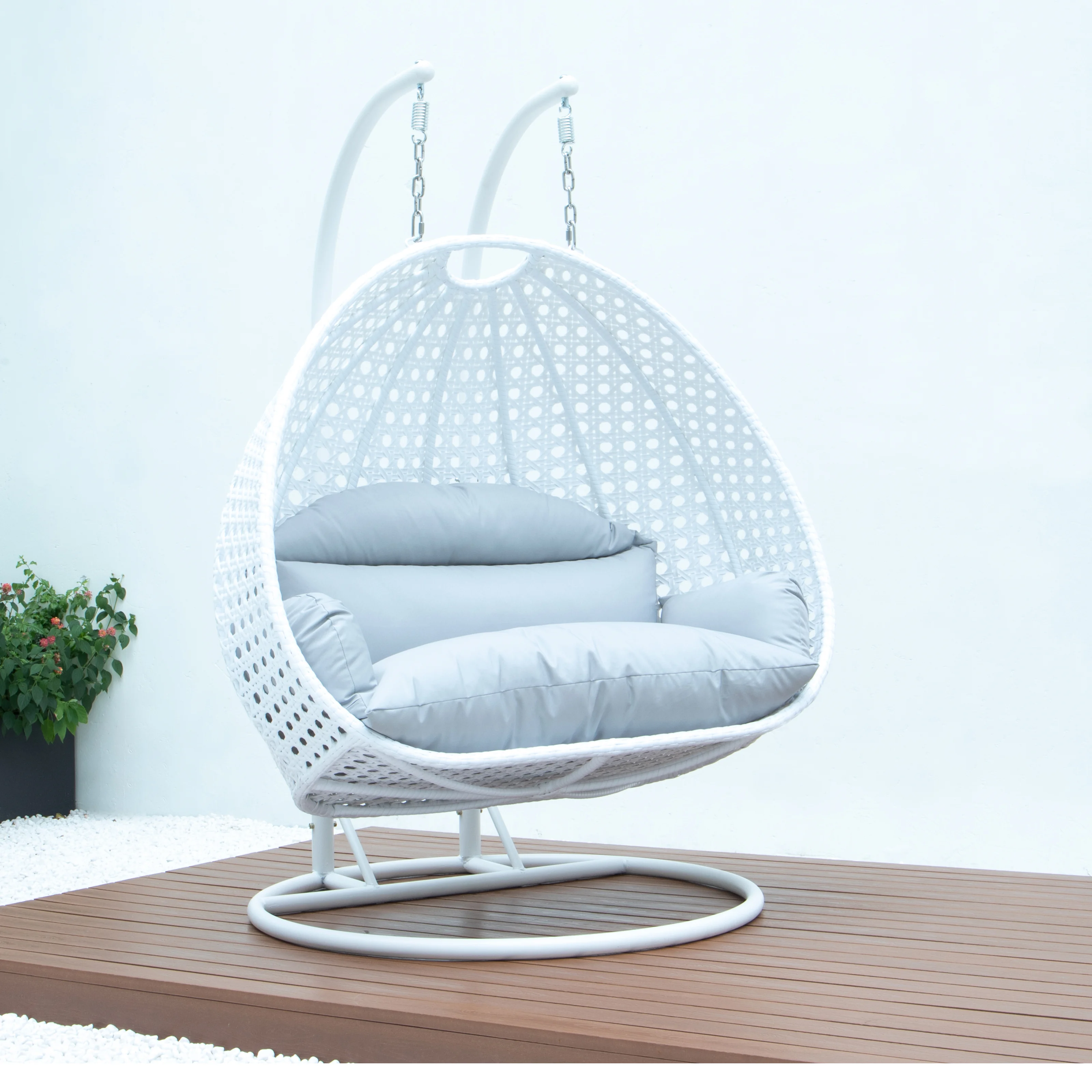White Wicker Hanging 2 person Egg Swing Chair