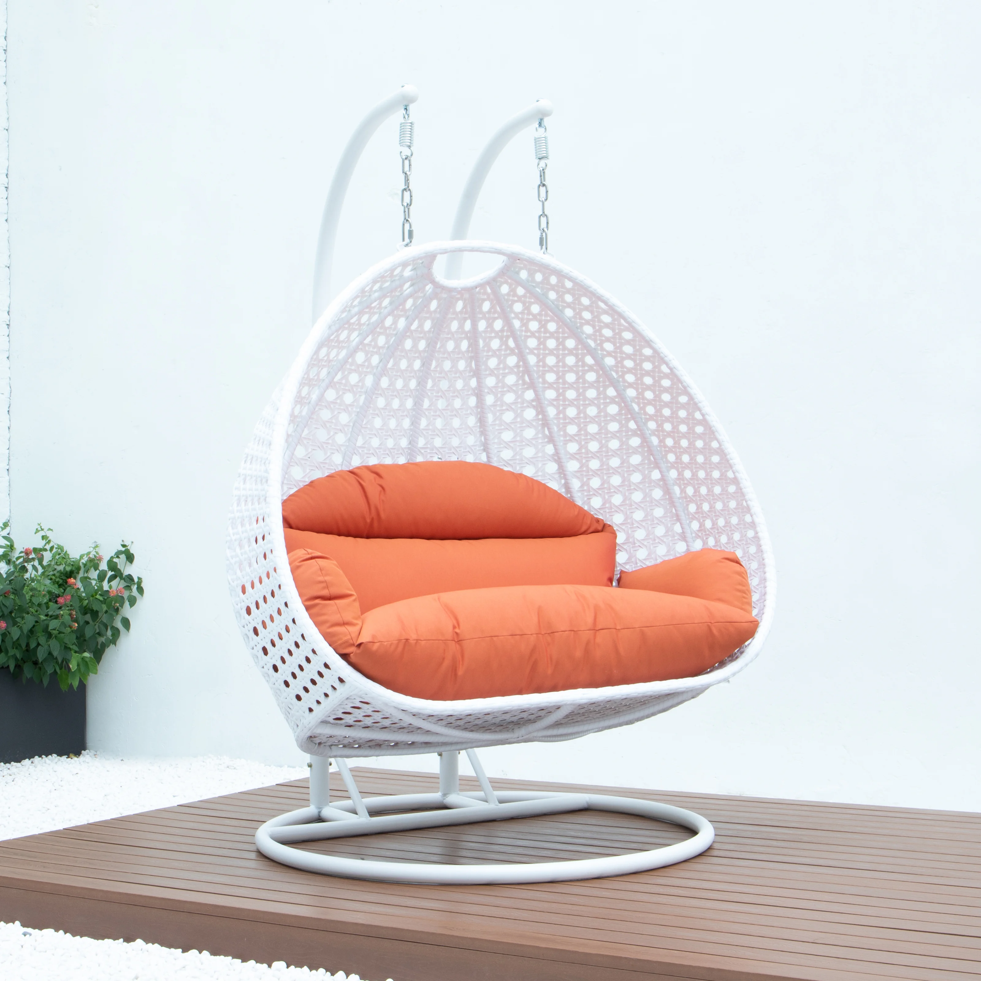 White Wicker Hanging 2 person Egg Swing Chair