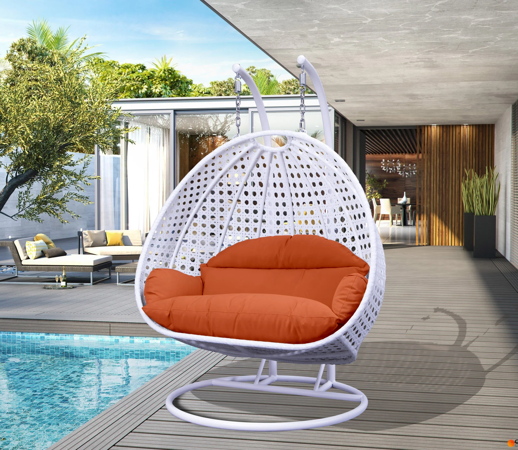 White Wicker Hanging 2 person Egg Swing Chair