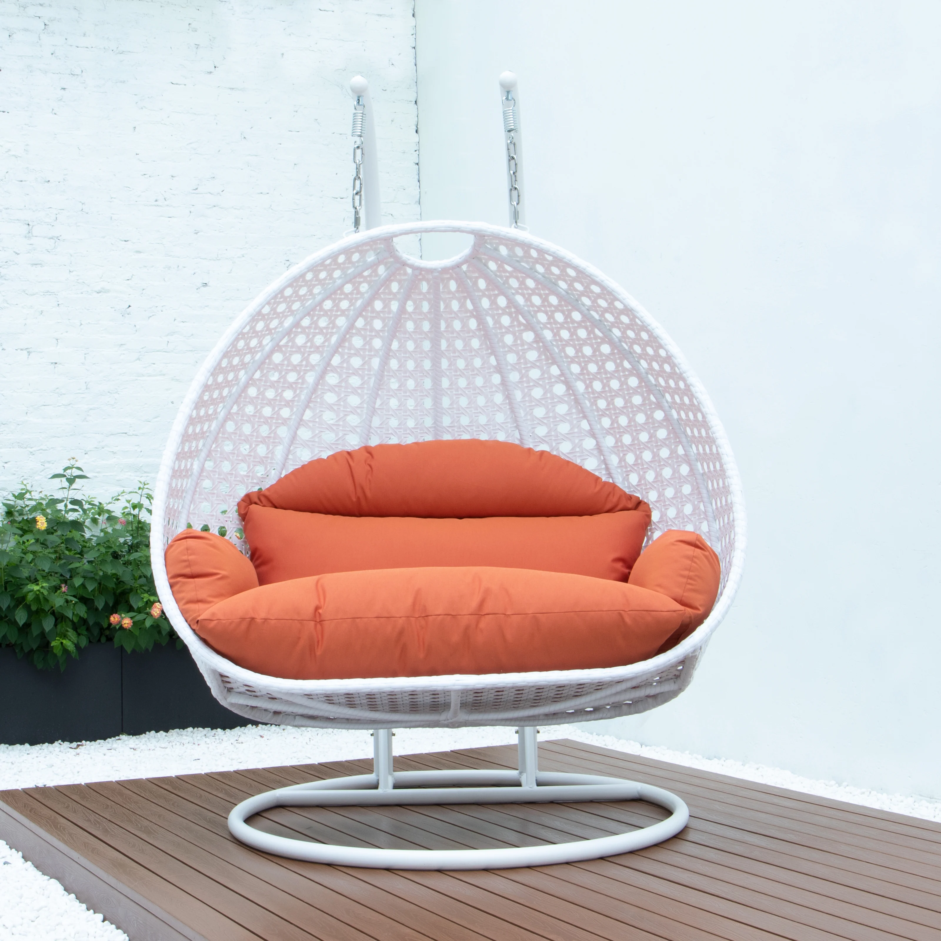 White Wicker Hanging 2 person Egg Swing Chair