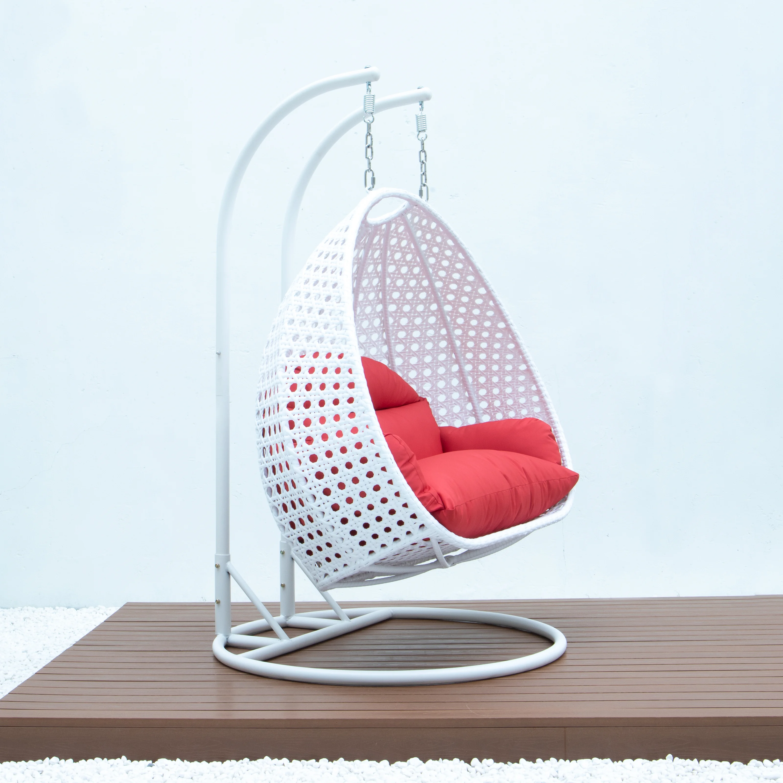 White Wicker Hanging 2 person Egg Swing Chair