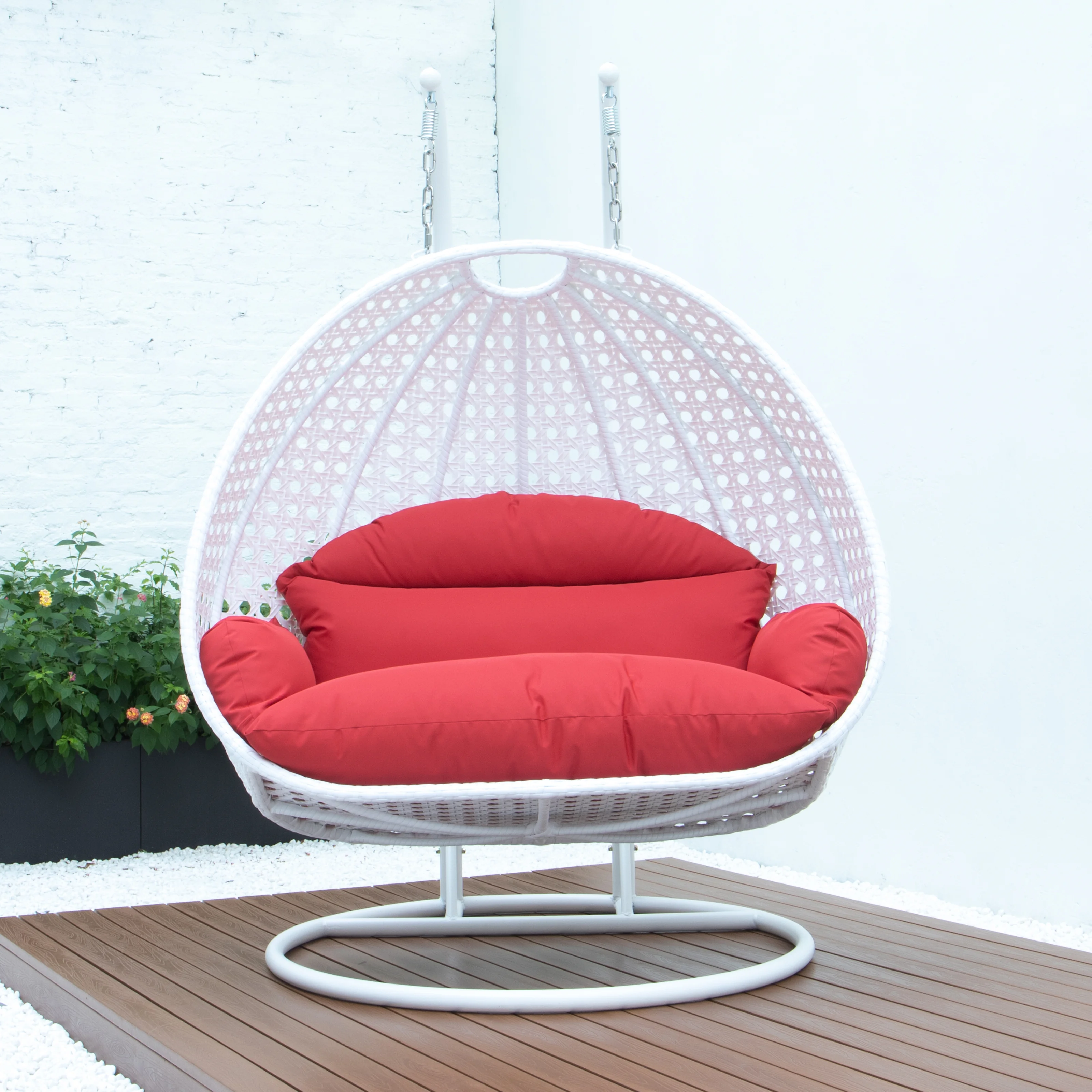 White Wicker Hanging 2 person Egg Swing Chair