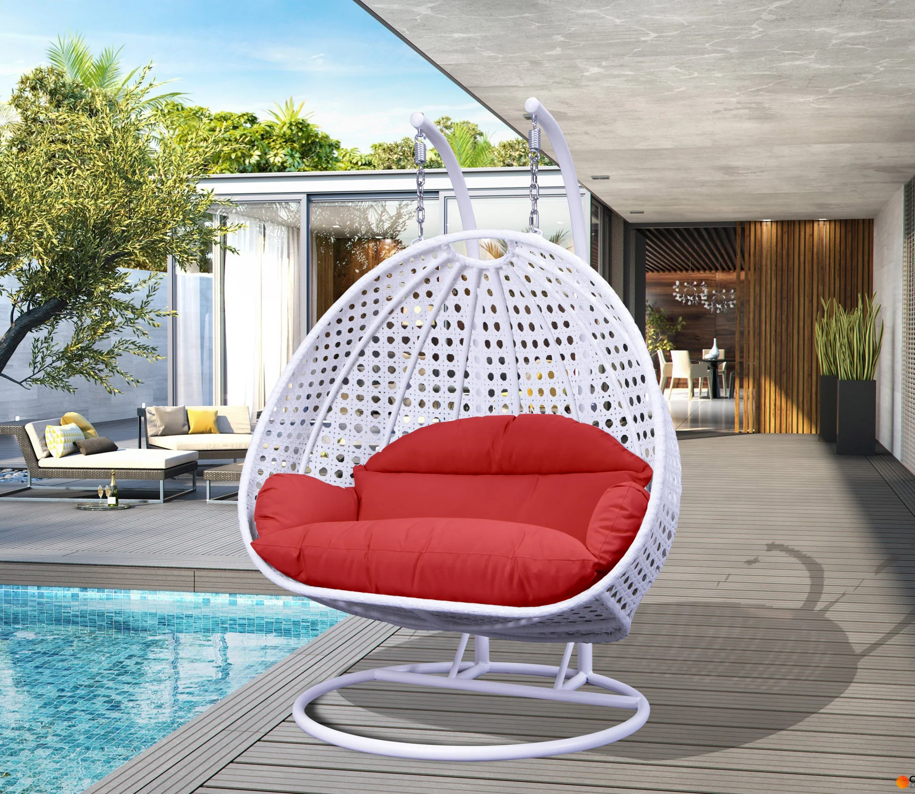 White Wicker Hanging 2 person Egg Swing Chair