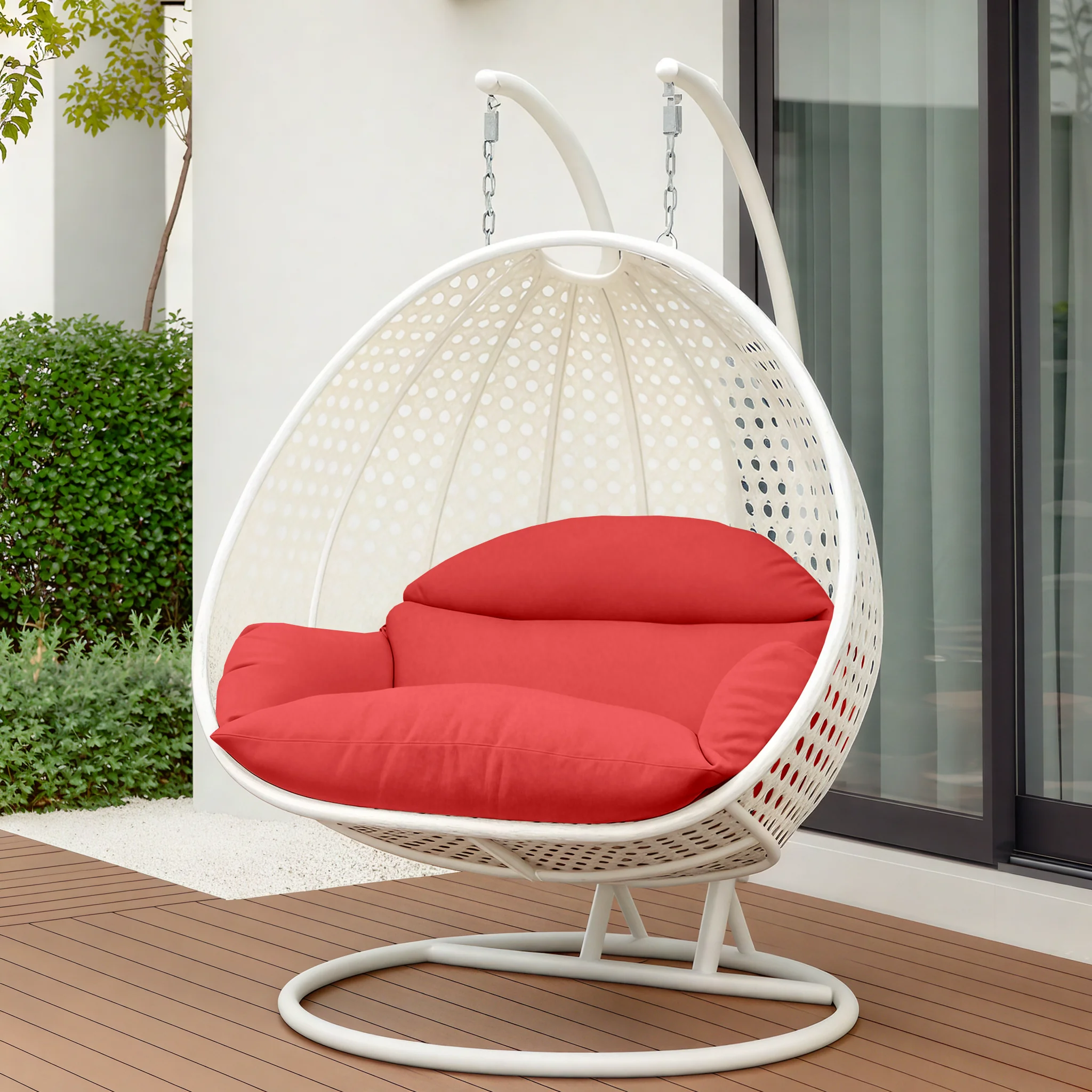 White Wicker Hanging 2 person Egg Swing Chair