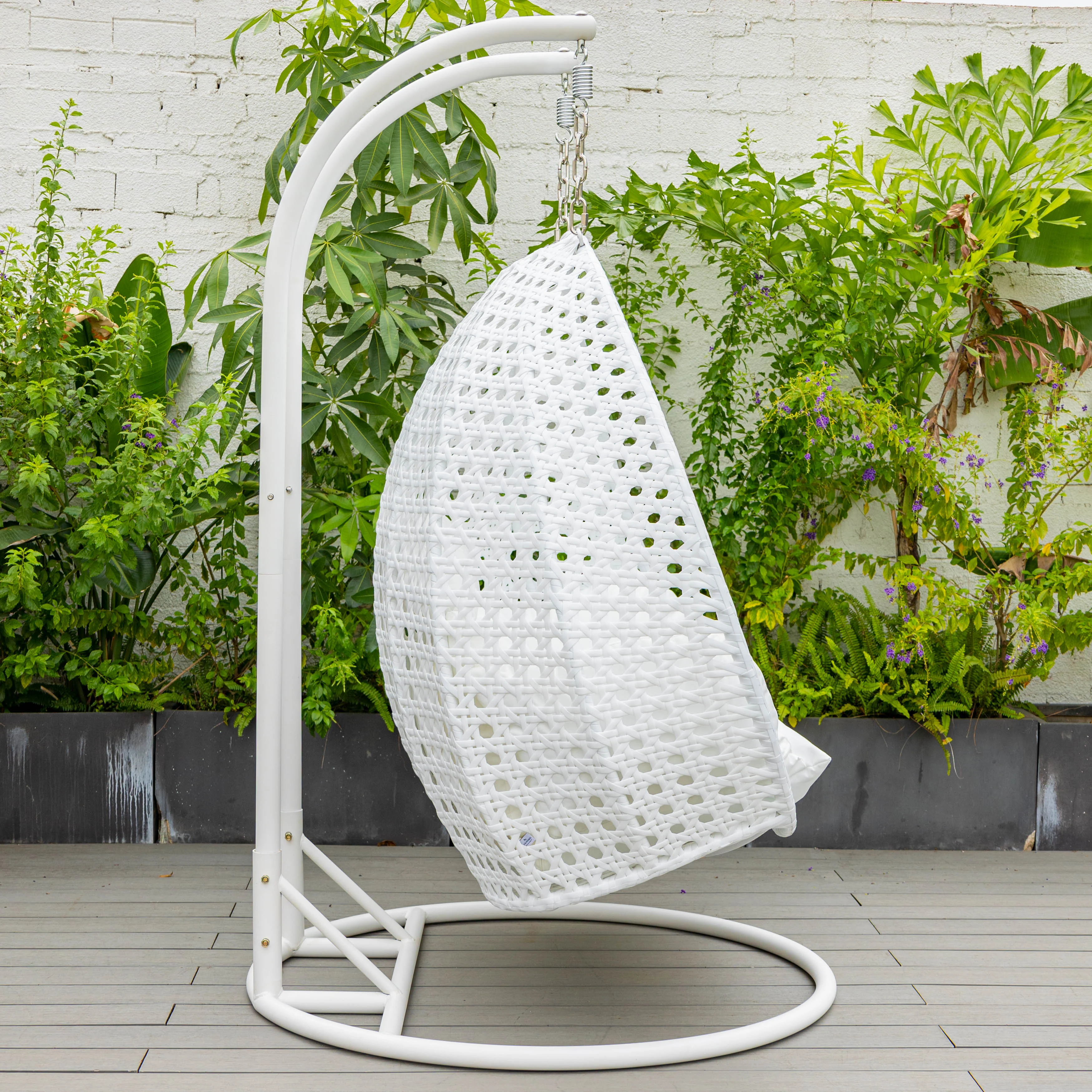 White Wicker Hanging 2 person Egg Swing Chair