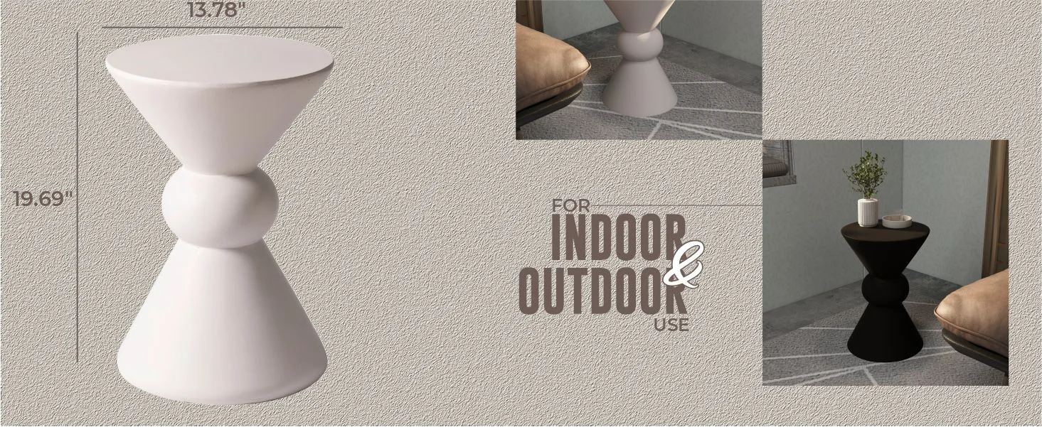 Echo Collection Fiberglass Outdoor Side Table in Cream