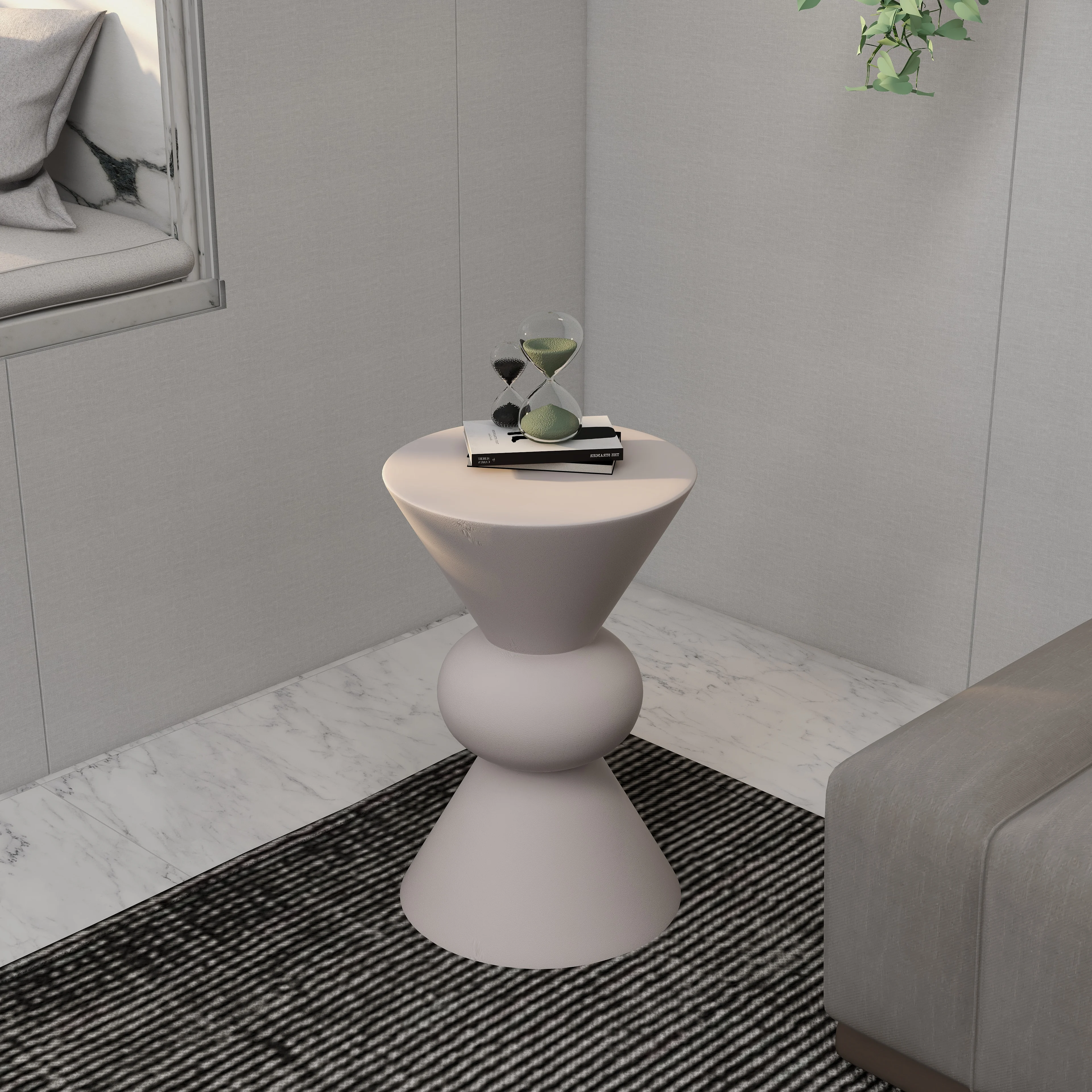 Echo Collection Fiberglass Outdoor Side Table in Cream