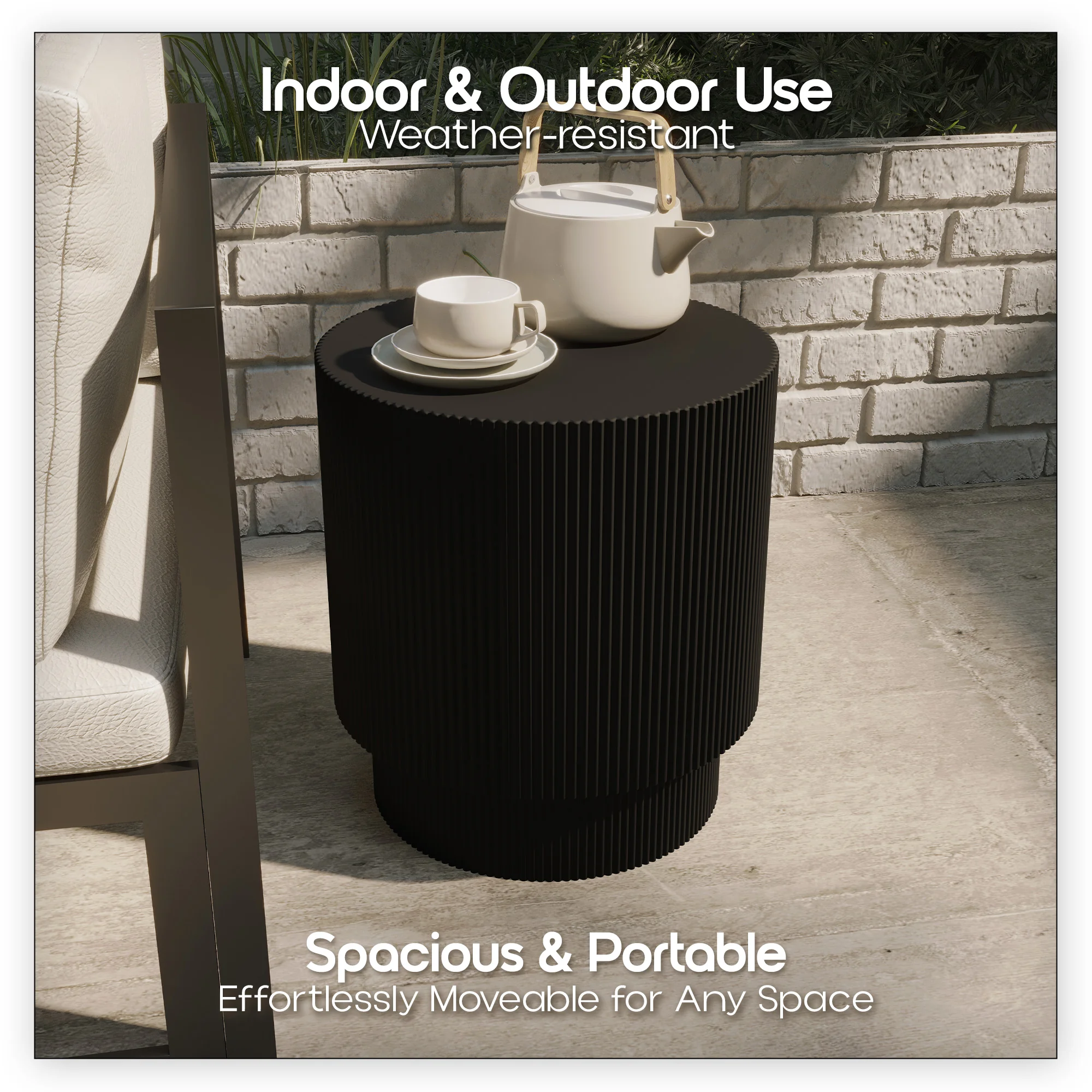 Eden Collection Fiberglass Outdoor Side Table in Black