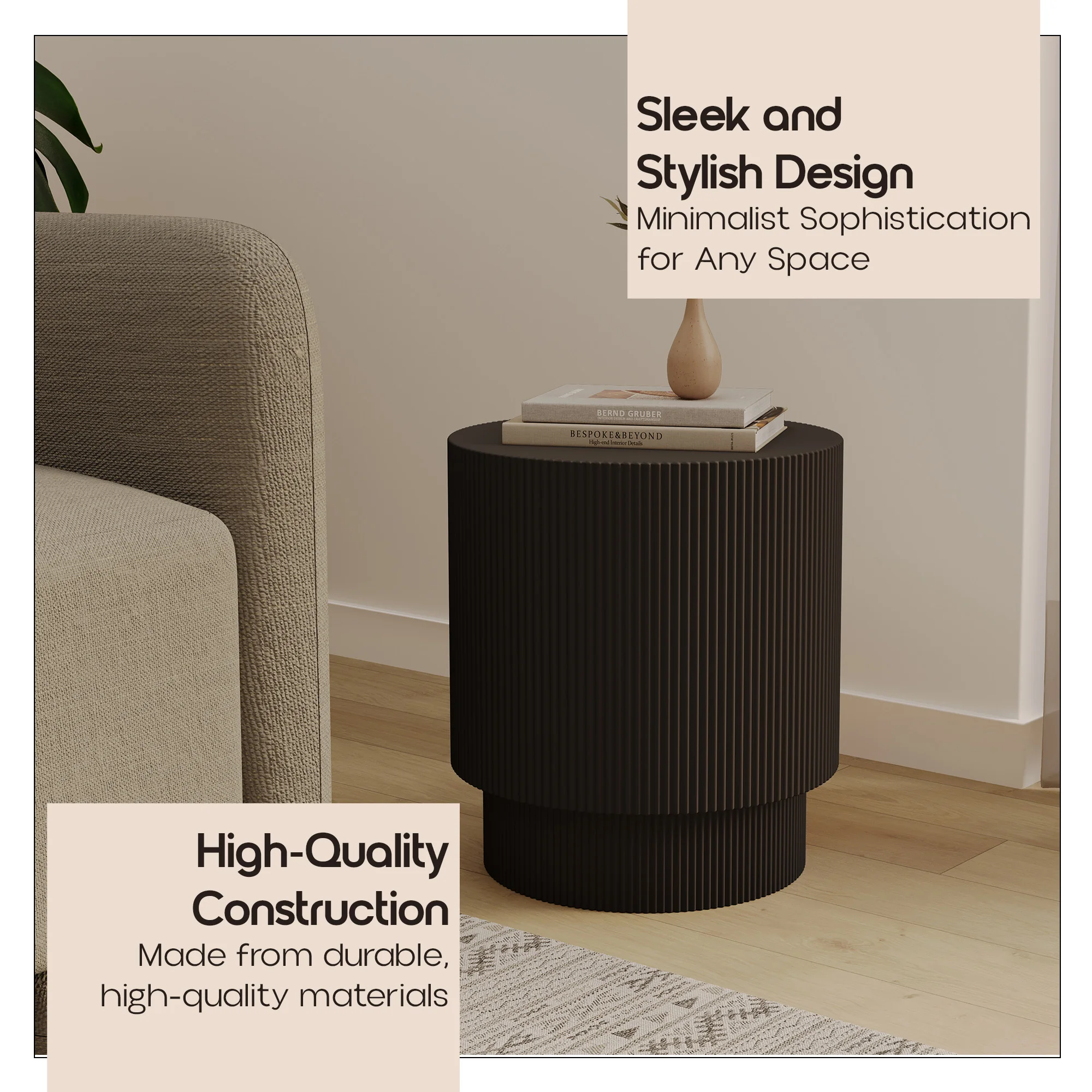 Eden Collection Fiberglass Outdoor Side Table in Black