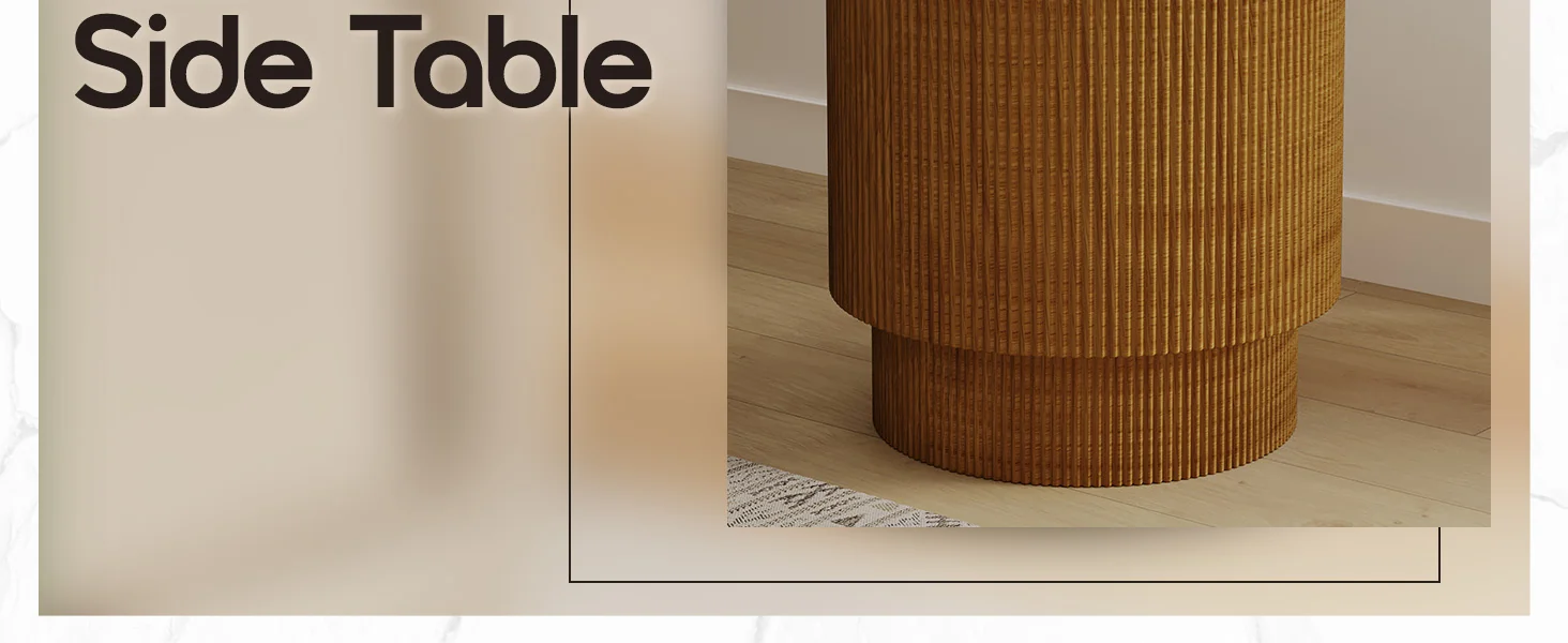 Eden Collection Fiberglass Outdoor Side Table in Wood Brown