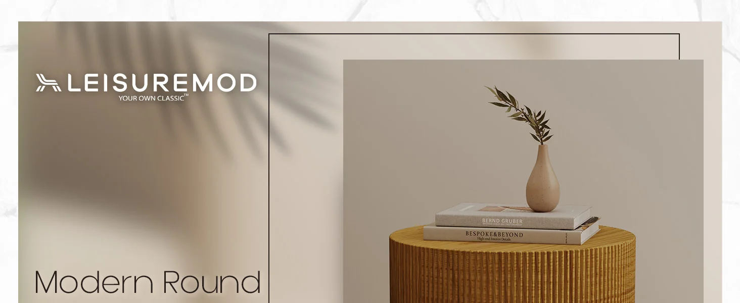 Eden Collection Fiberglass Outdoor Side Table in Wood Brown