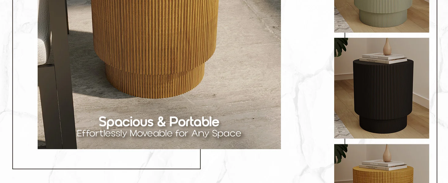 Eden Collection Fiberglass Outdoor Side Table in Wood Brown