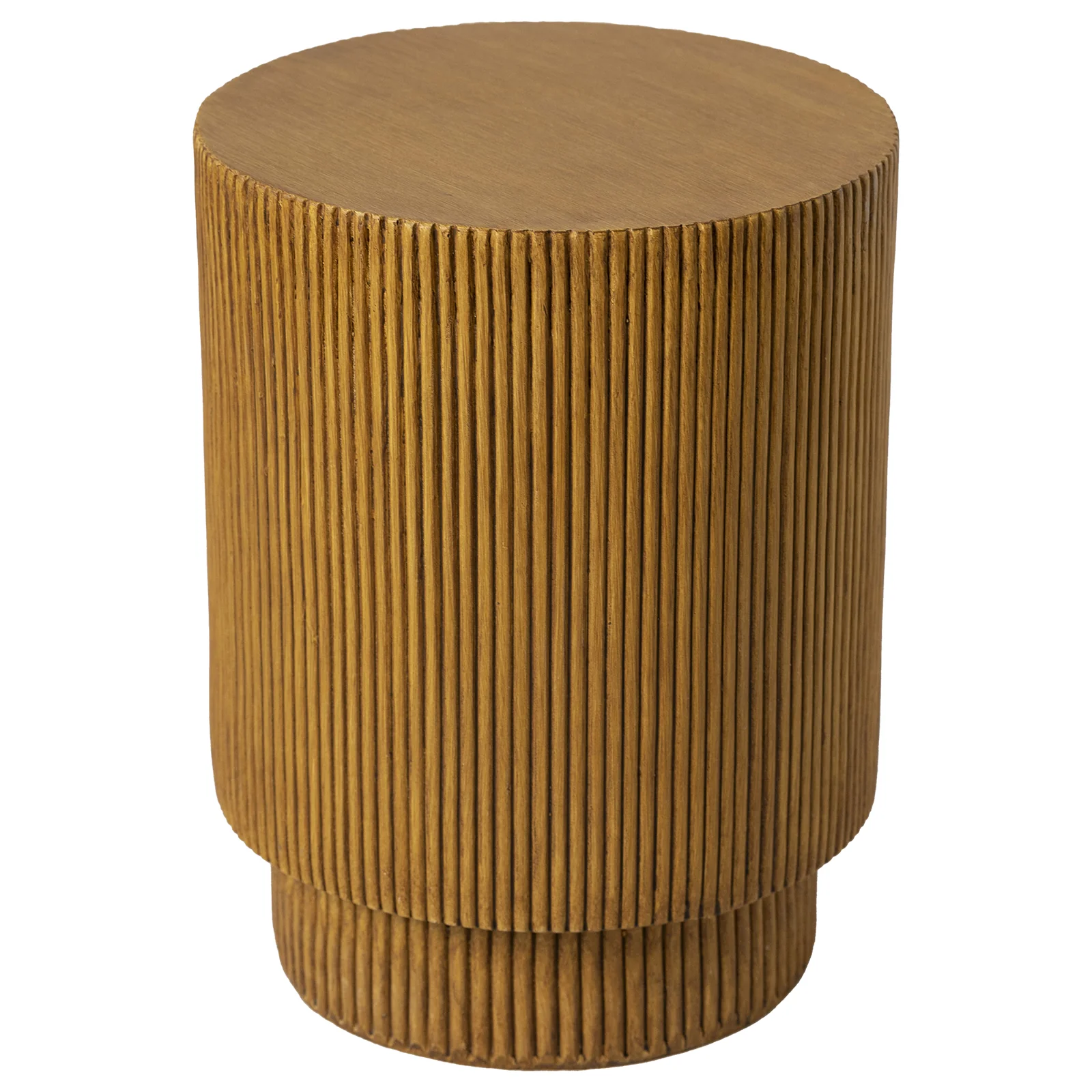 Eden Collection Fiberglass Outdoor Side Table in Wood Brown